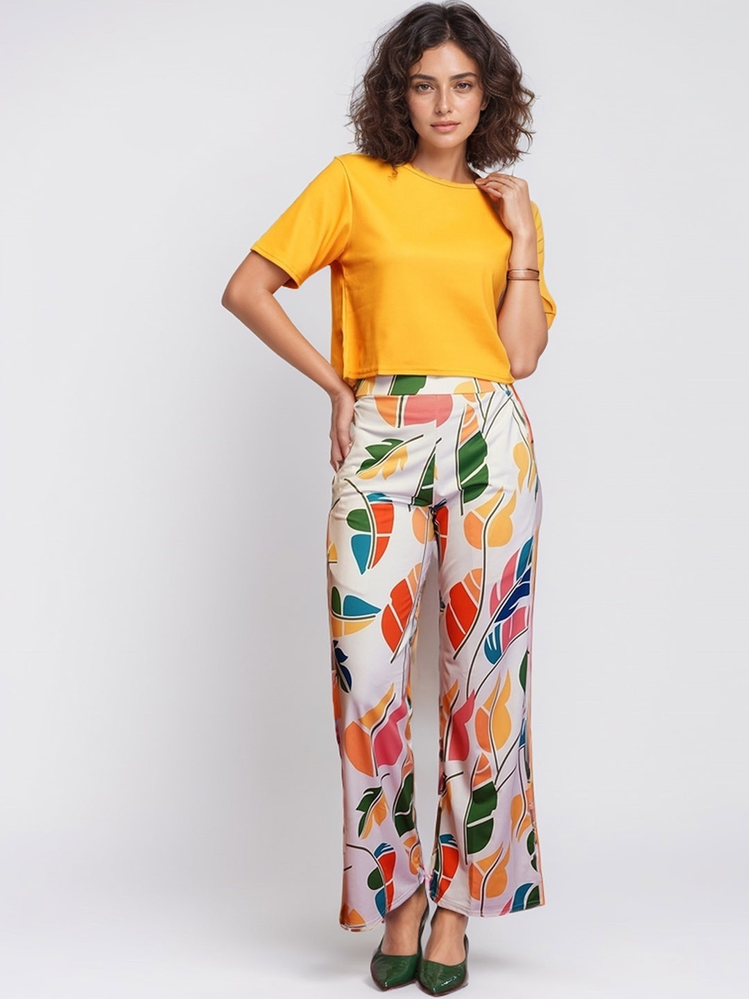 

DressBerry Round-Neck Short Sleeve T-Shirt & Printed Trouser, Mustard