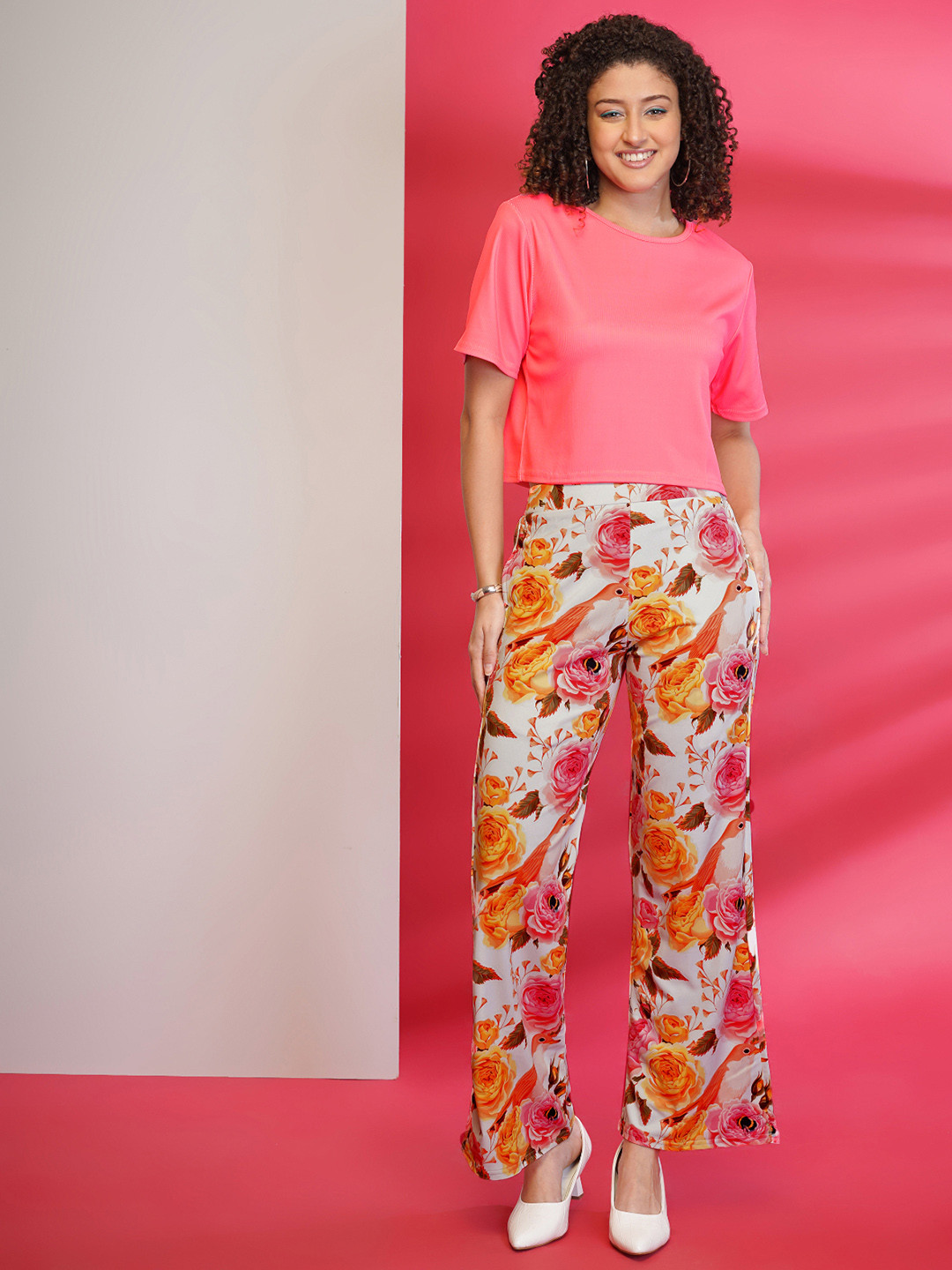 

DressBerry Round Neck T-Shirt & Flared Trouser Co-Ords, Rose
