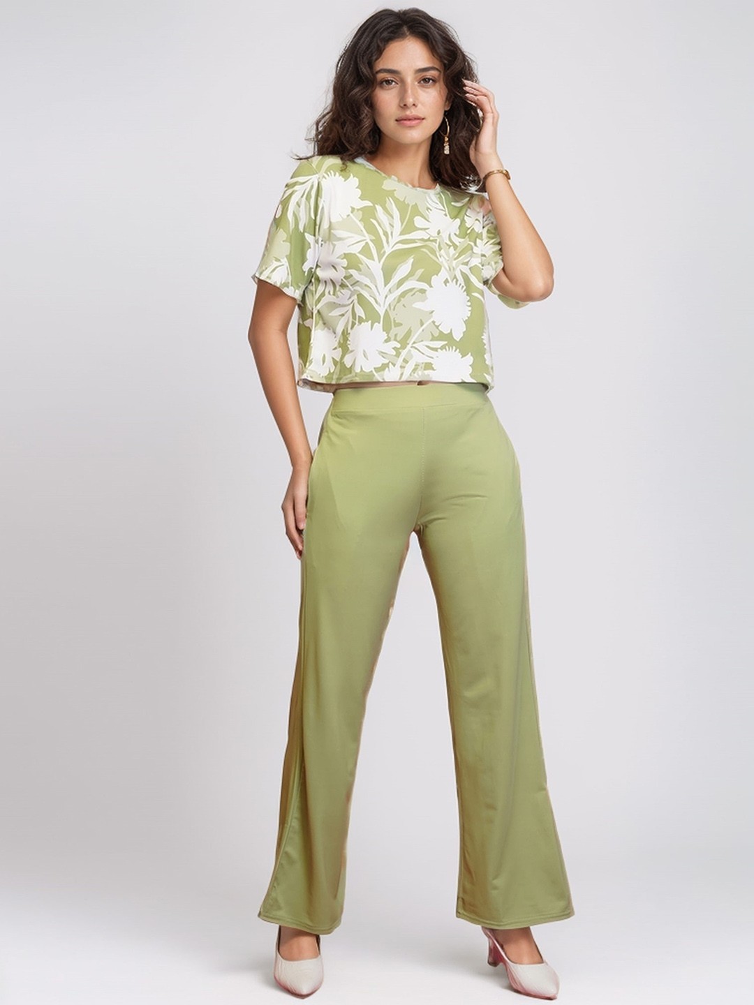 

DressBerry Floral Printed T-Shirt With Trouser, Sea green