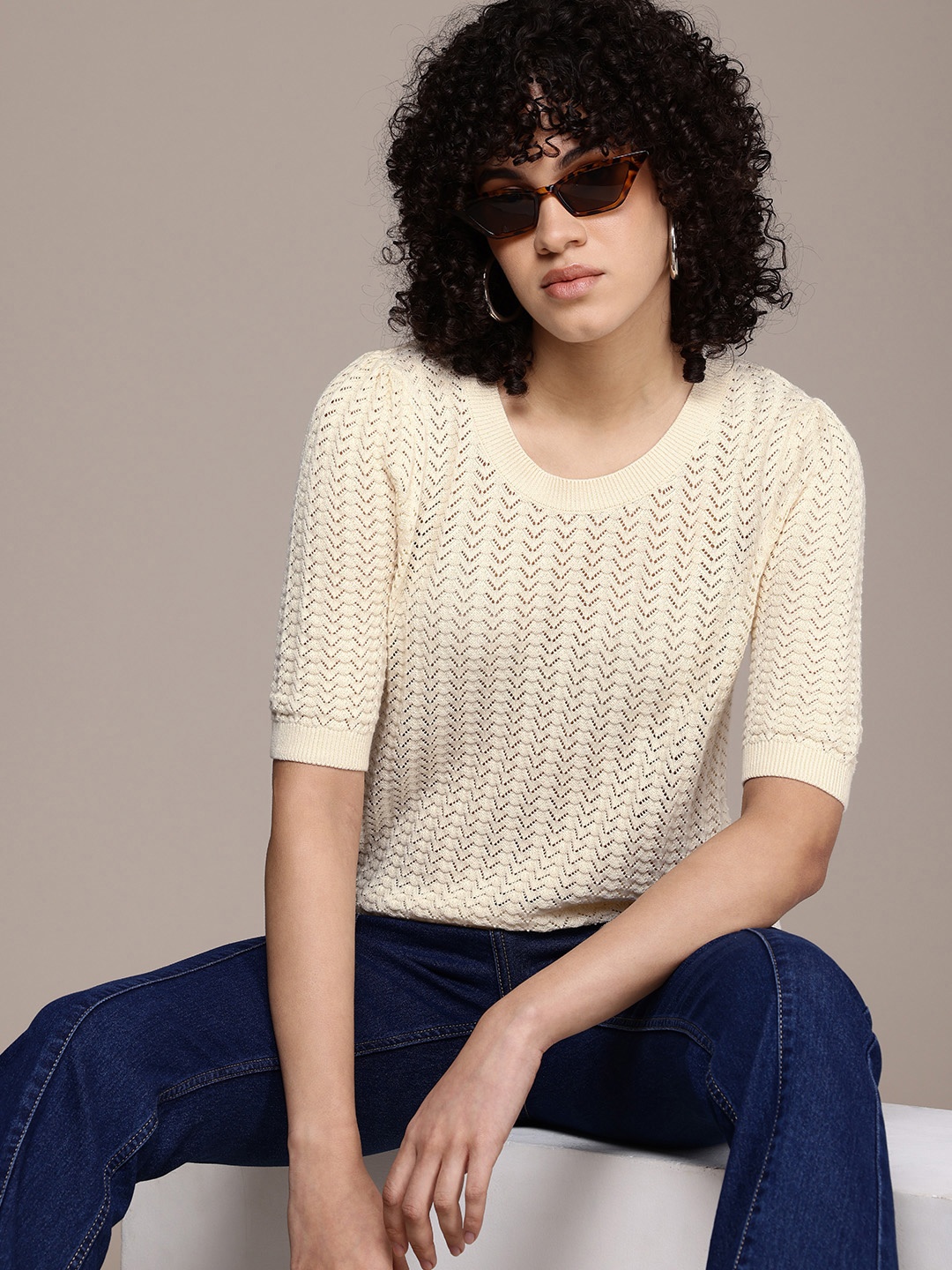 

Roadster Pure Cotton Pullover, Cream