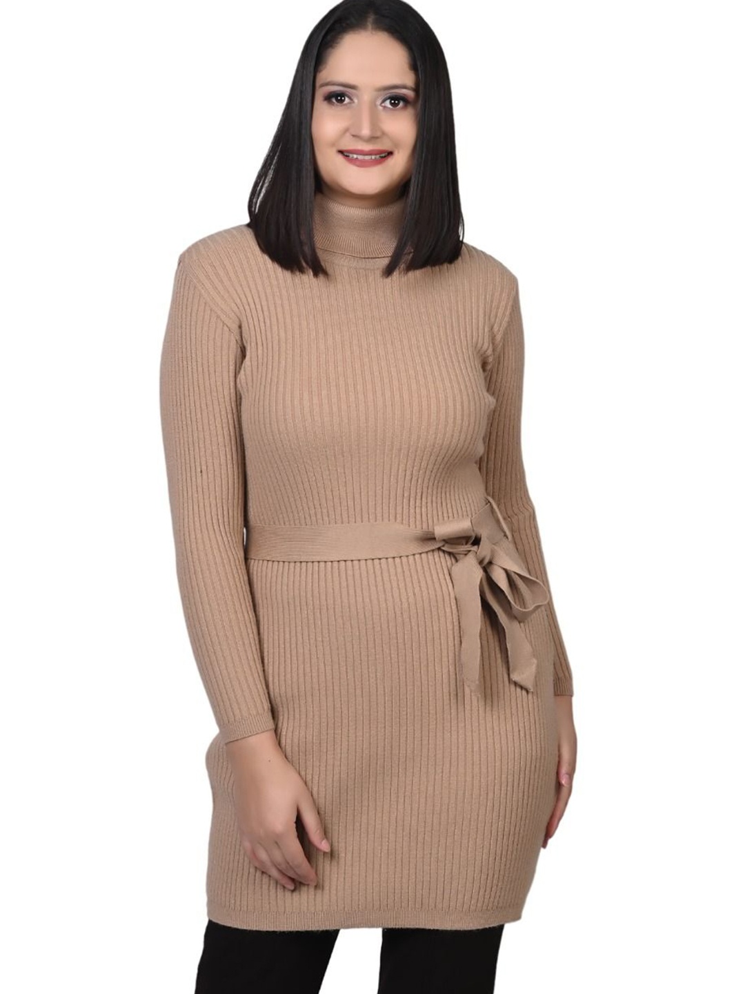 

TWENTY ME High Neck Longline Waist Tie-Ups Top, Beige