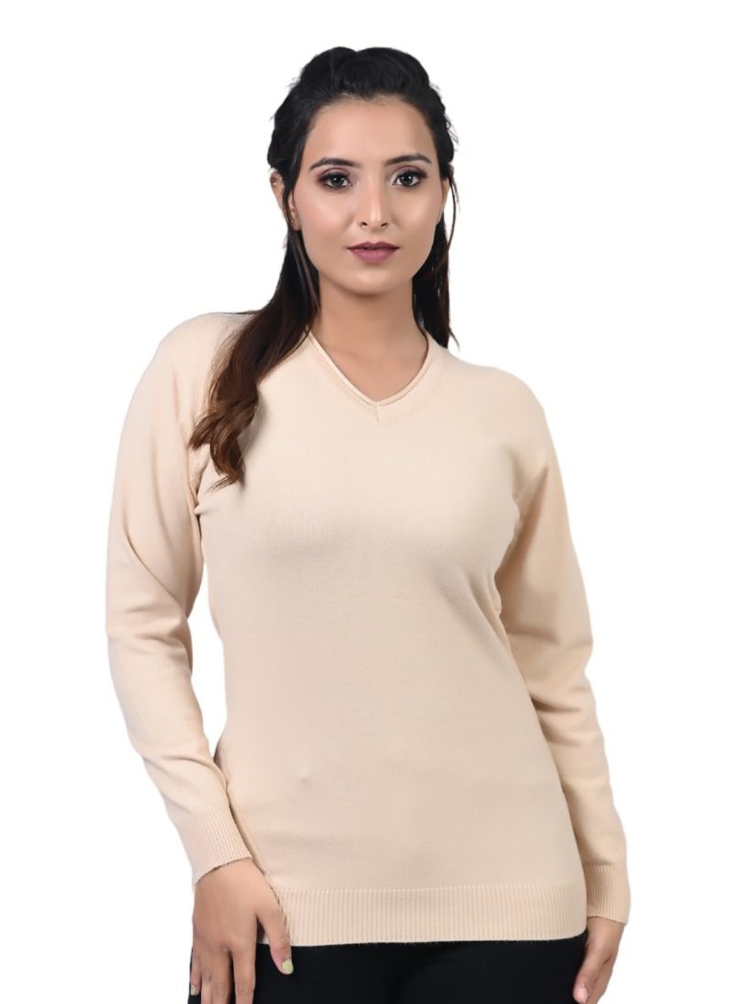 

TWENTY ME Solid V-Neck Long Sleeves Top, Off white