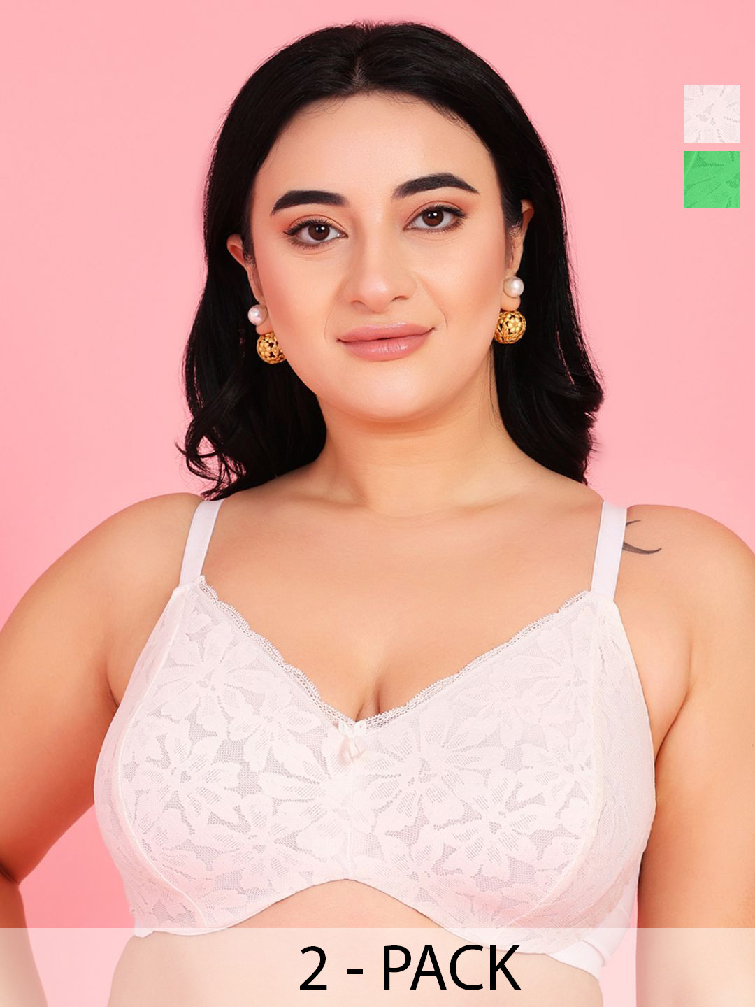 

Curvy Love women Floral print Full Coverage Underwired bra, Green