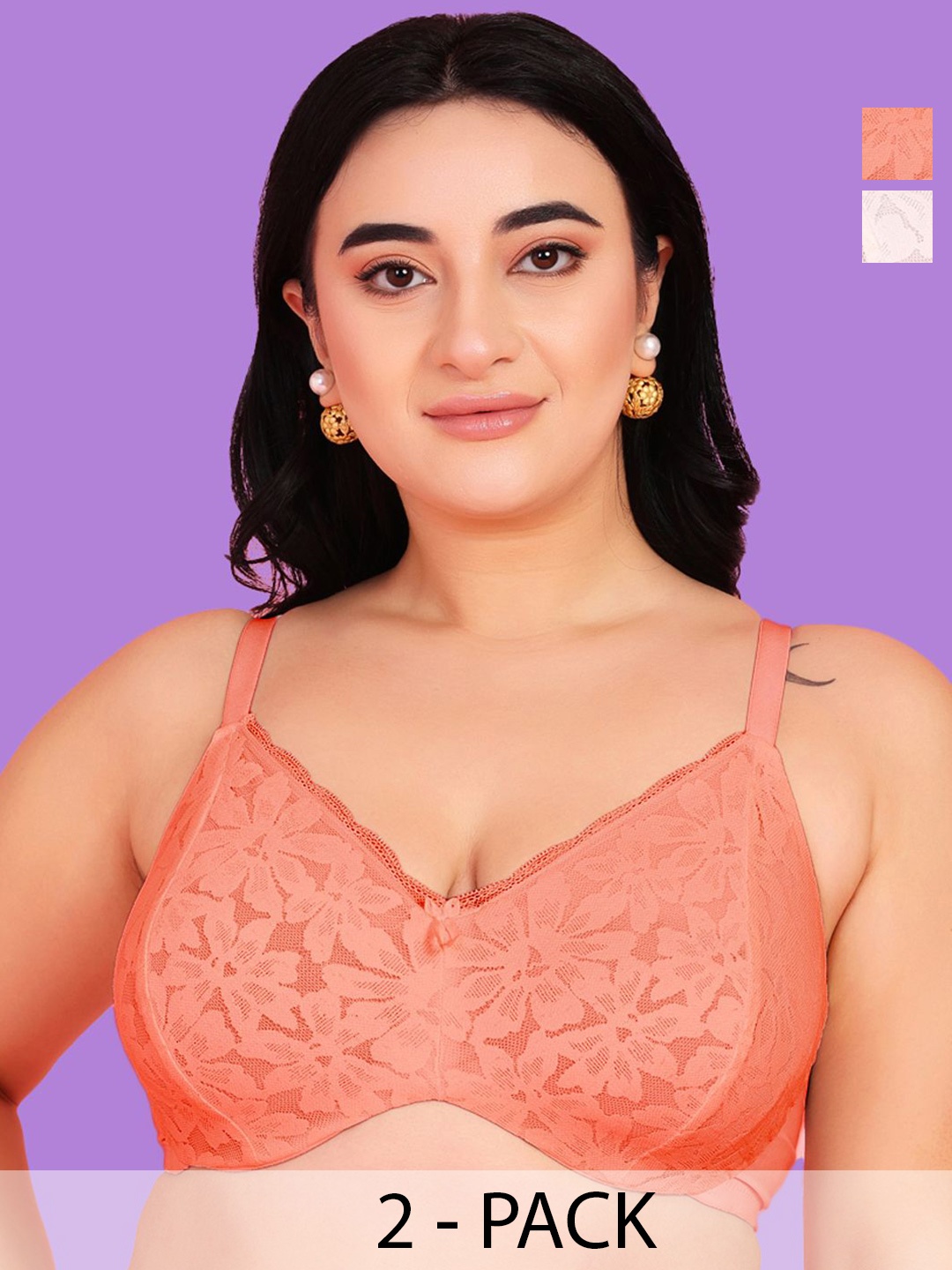 

Curvy Love women Floral print Full Coverage Underwired bra, Peach