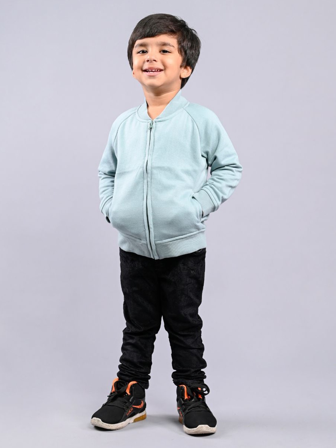 

Sweetlime By AS Boys Mock Neck Long Sleeves Front Open Sweatshirt, Turquoise blue