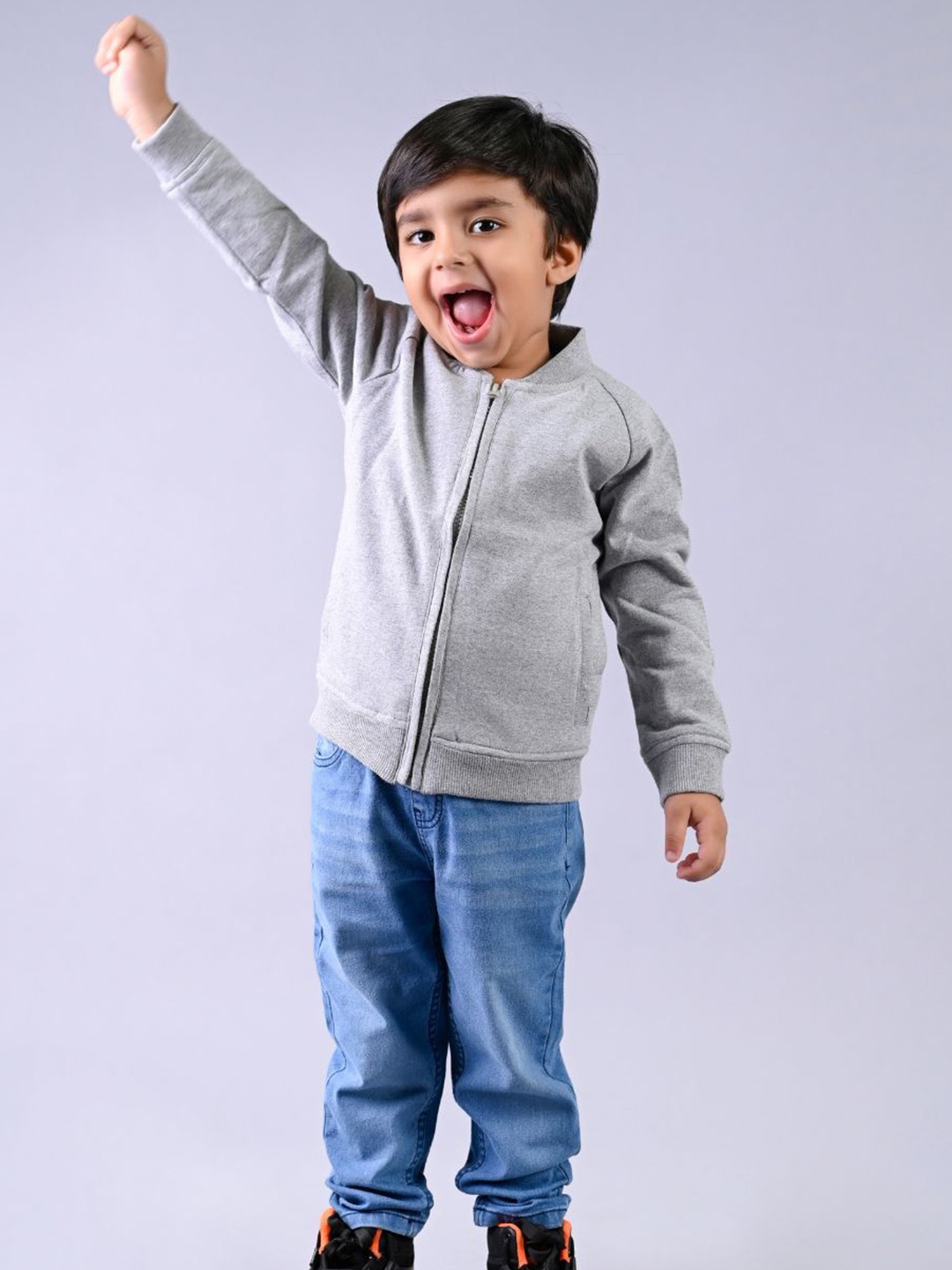 

Sweetlime By AS Boys Mock Neck Long Sleeves Front Open Sweatshirt, Grey