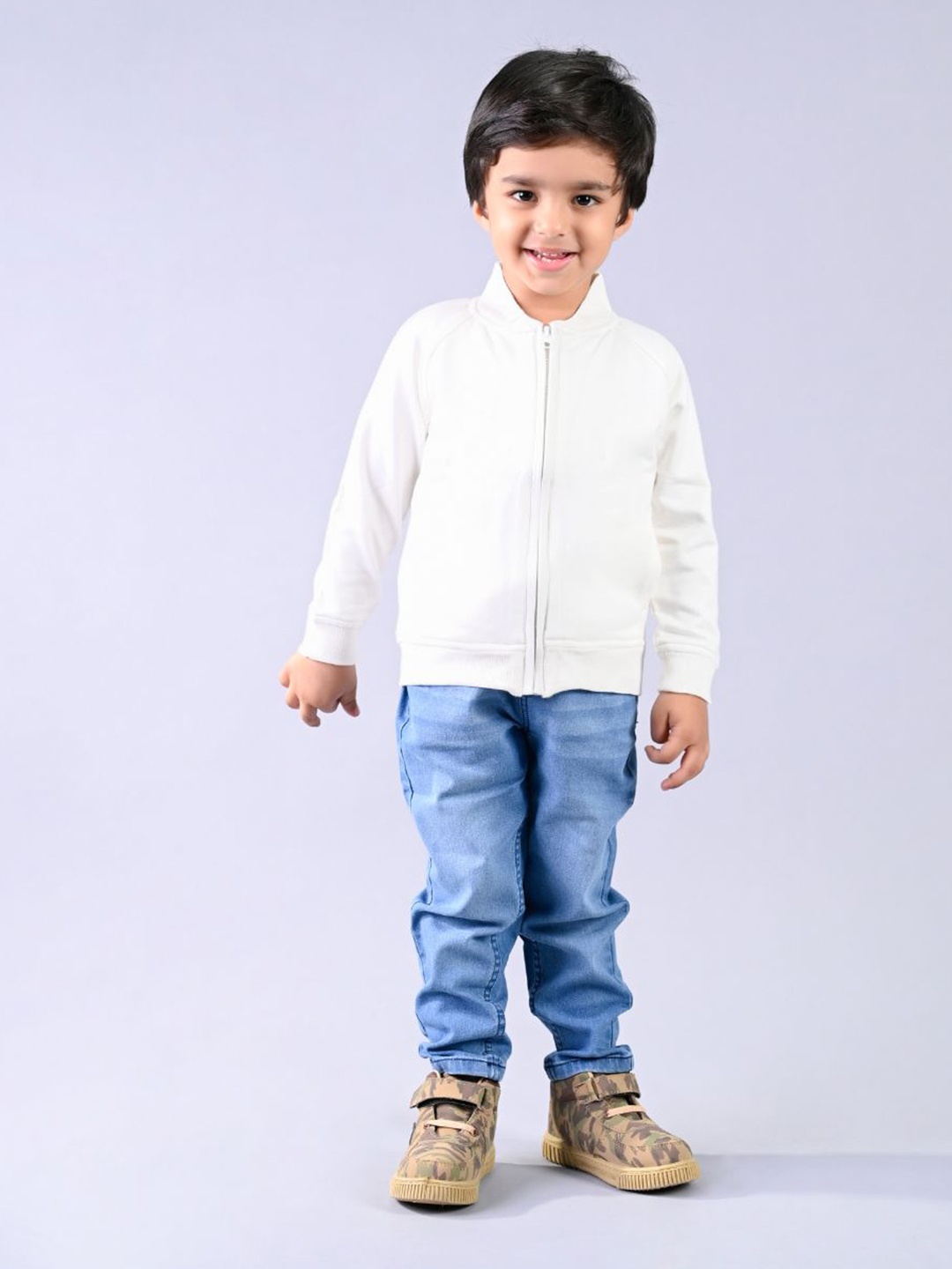 

Sweetlime By AS Boys Mock Neck Long Sleeves Front Open Sweatshirt, White