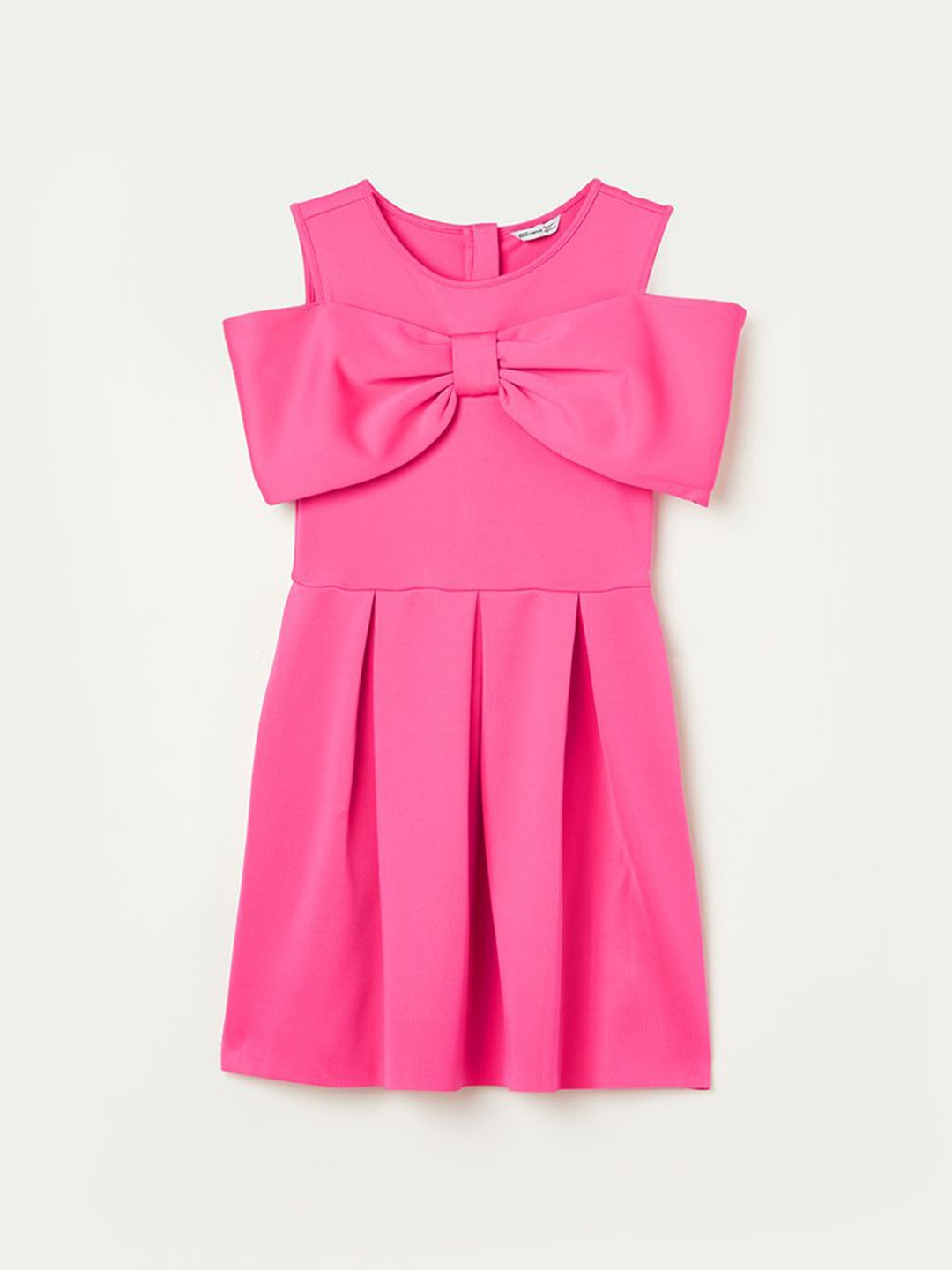 

Fame Forever by Lifestyle Girls Round Neck Pleated Bow Detailed Fit With Flare Dress, Pink