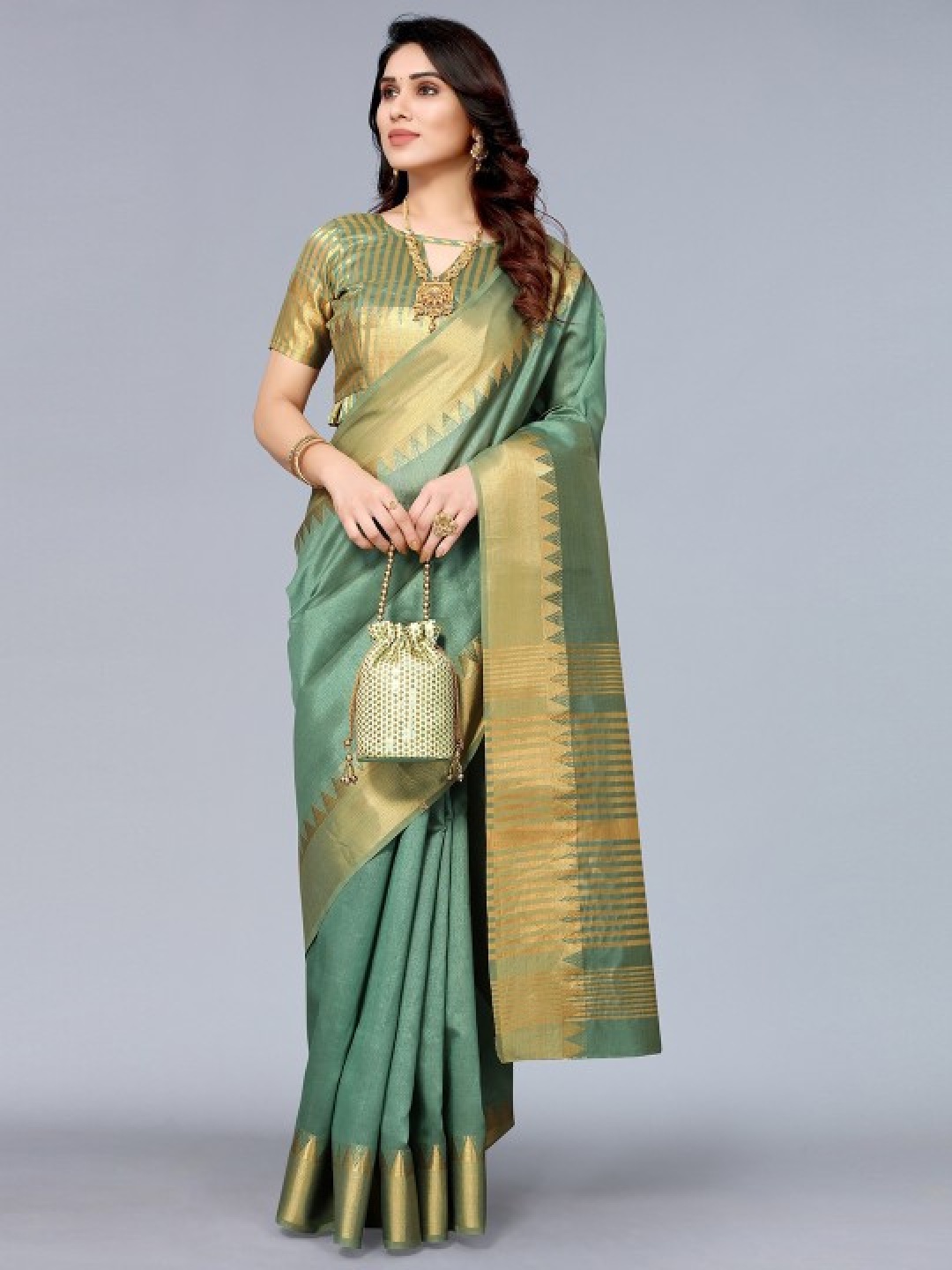

THE WOMEN DECOR Zari Maheshwari Saree, Teal