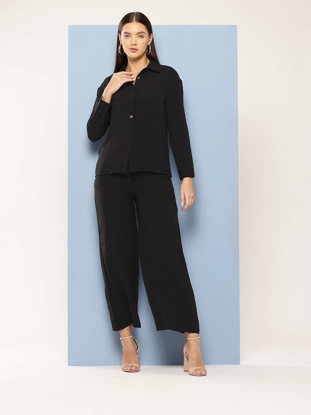 

Chemistry Crinkled Shirt With Trousers Co-Ord Set, Black