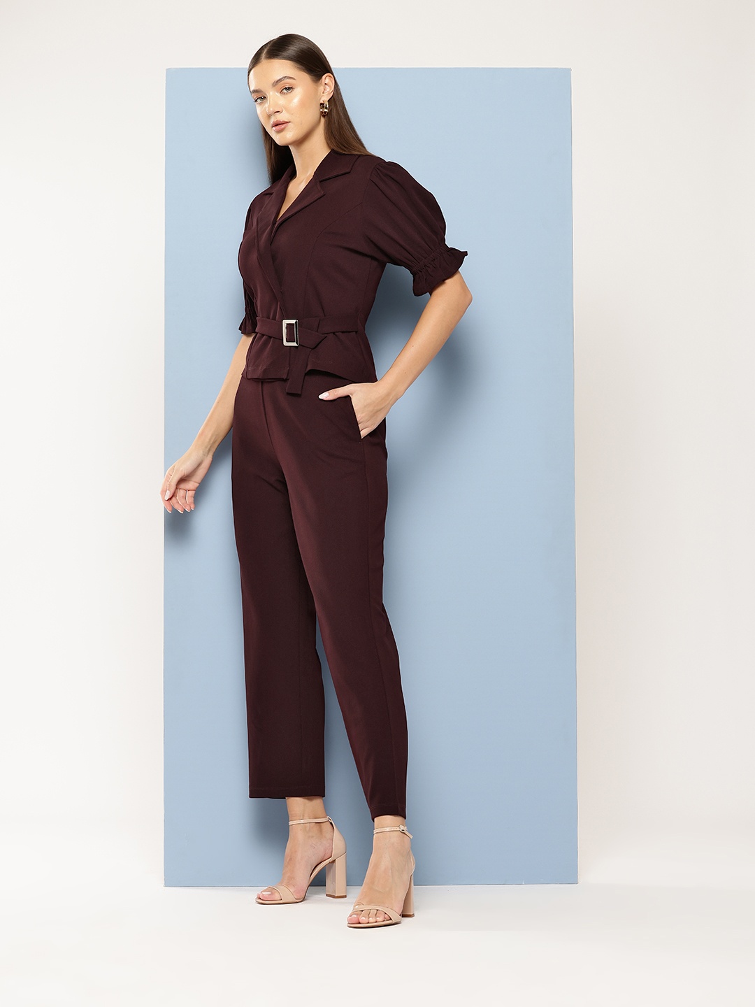

Chemistry Puff Sleeve Top with Trousers Co-Ords, Burgundy