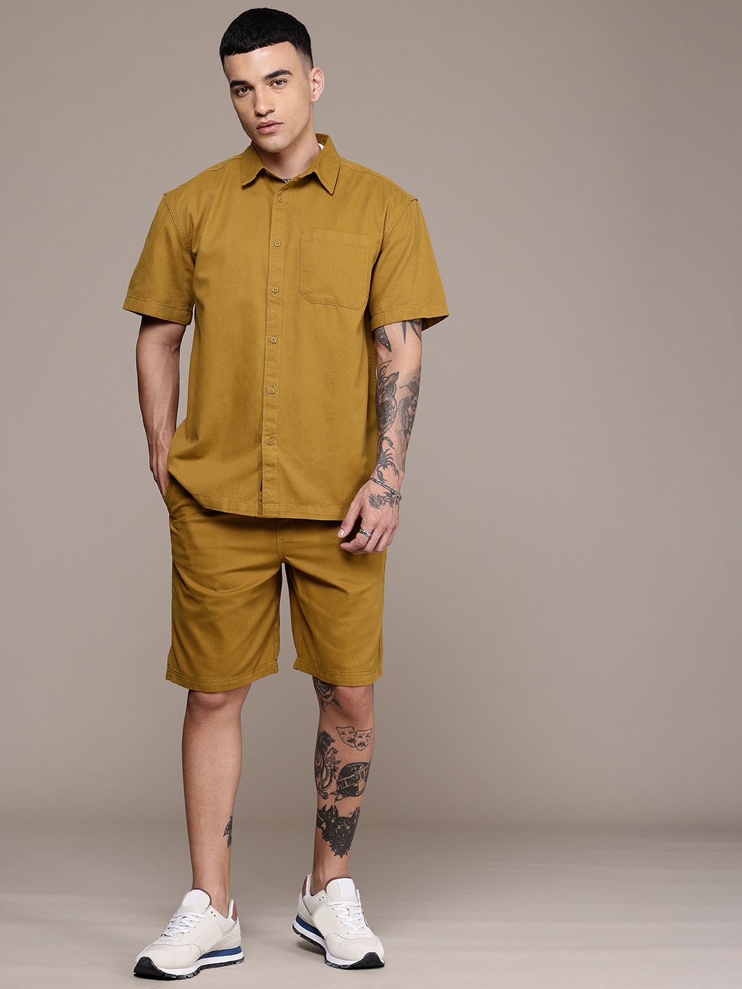 

The Roadster Life Co. Pure Cotton Relaxed Fit Shirt With Shorts, Khaki