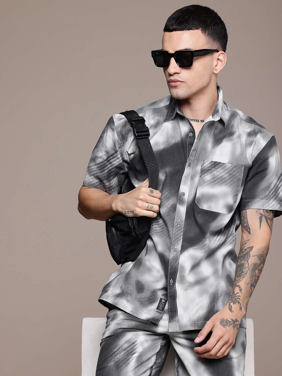 

The Roadster Life Co. Pure Cotton Relaxed Fit Printed Shirt & Shorts Co-Ords, Grey