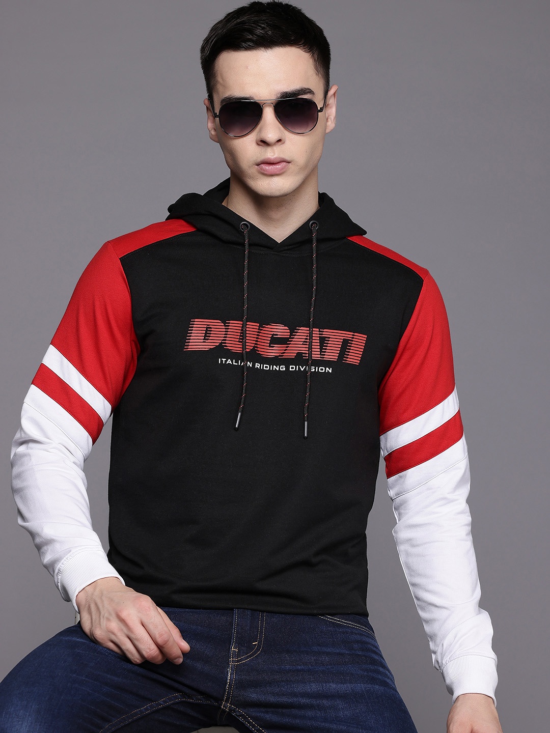 

Ducati Printed Hooded Sweatshirt with Contrast Sleeves, Black