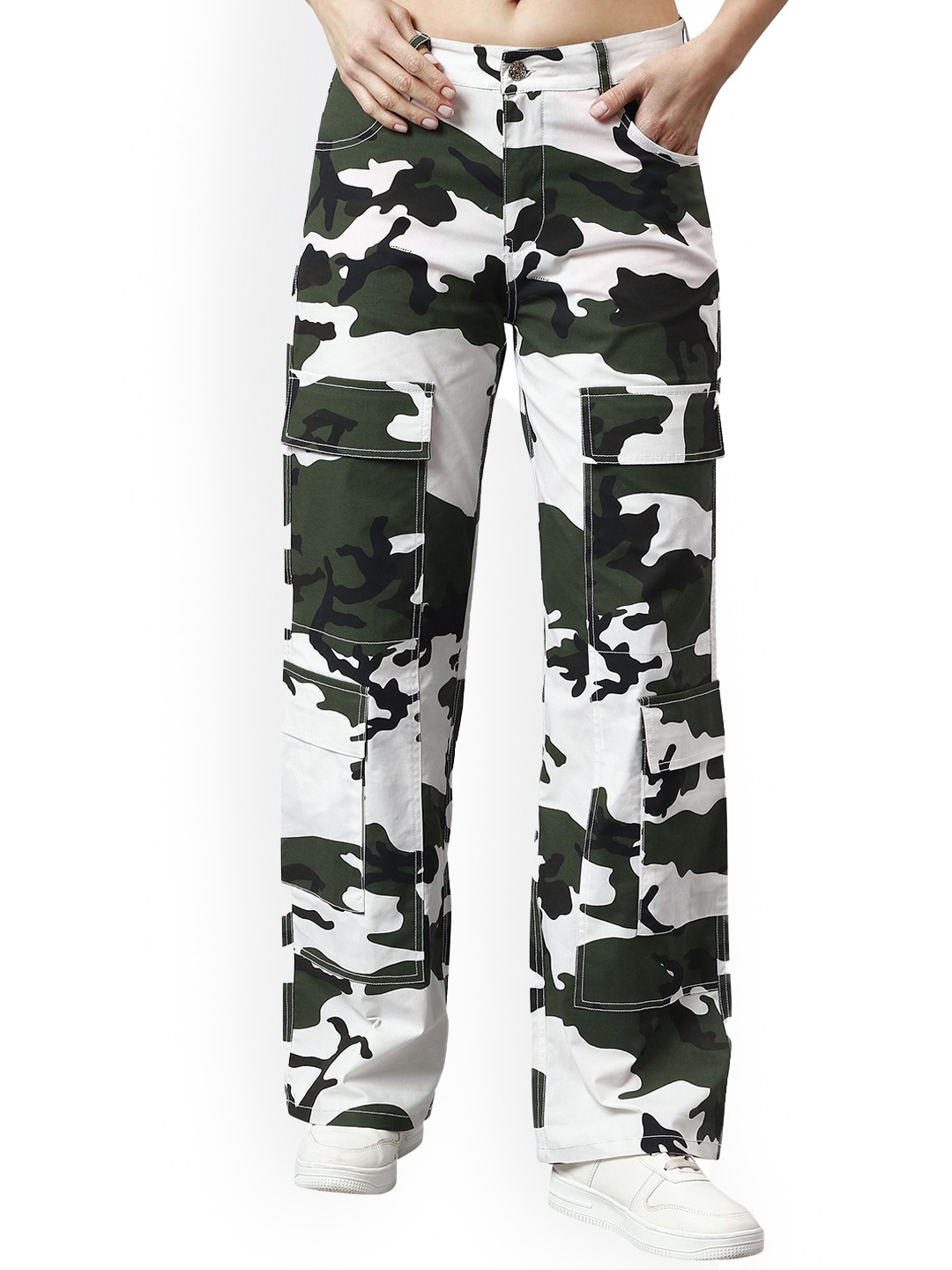 

NUEVOSDAMAS Women Camouflage Cargos Trousers, White