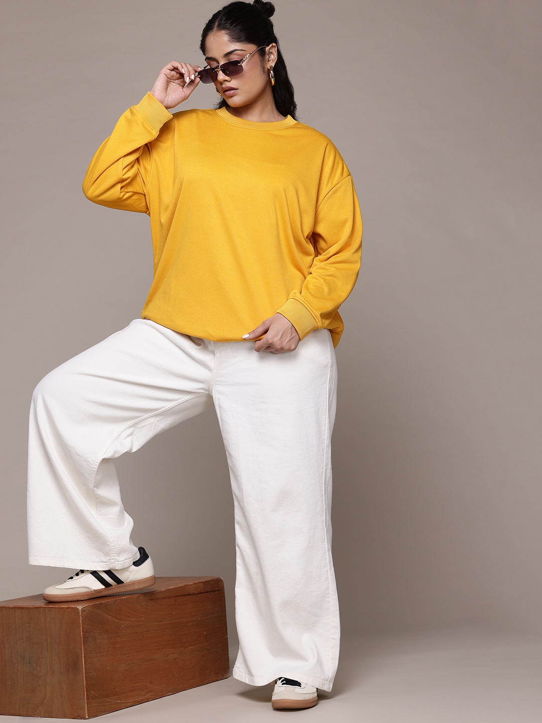 

The Roadster Lifestyle Co. Plus Size Solid Sweatshirt, Mustard