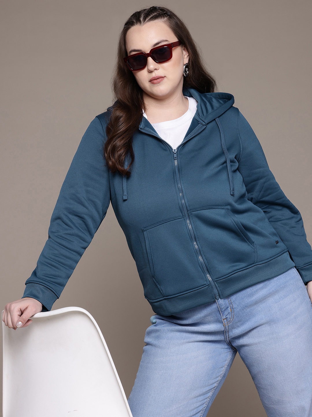 The Roadster Lifestyle Co. Plus Size Hooded Sweatshirt, Navy blue