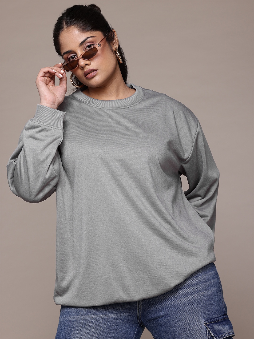 

The Roadster Lifestyle Co. Plus Size Solid Sweatshirt, Grey