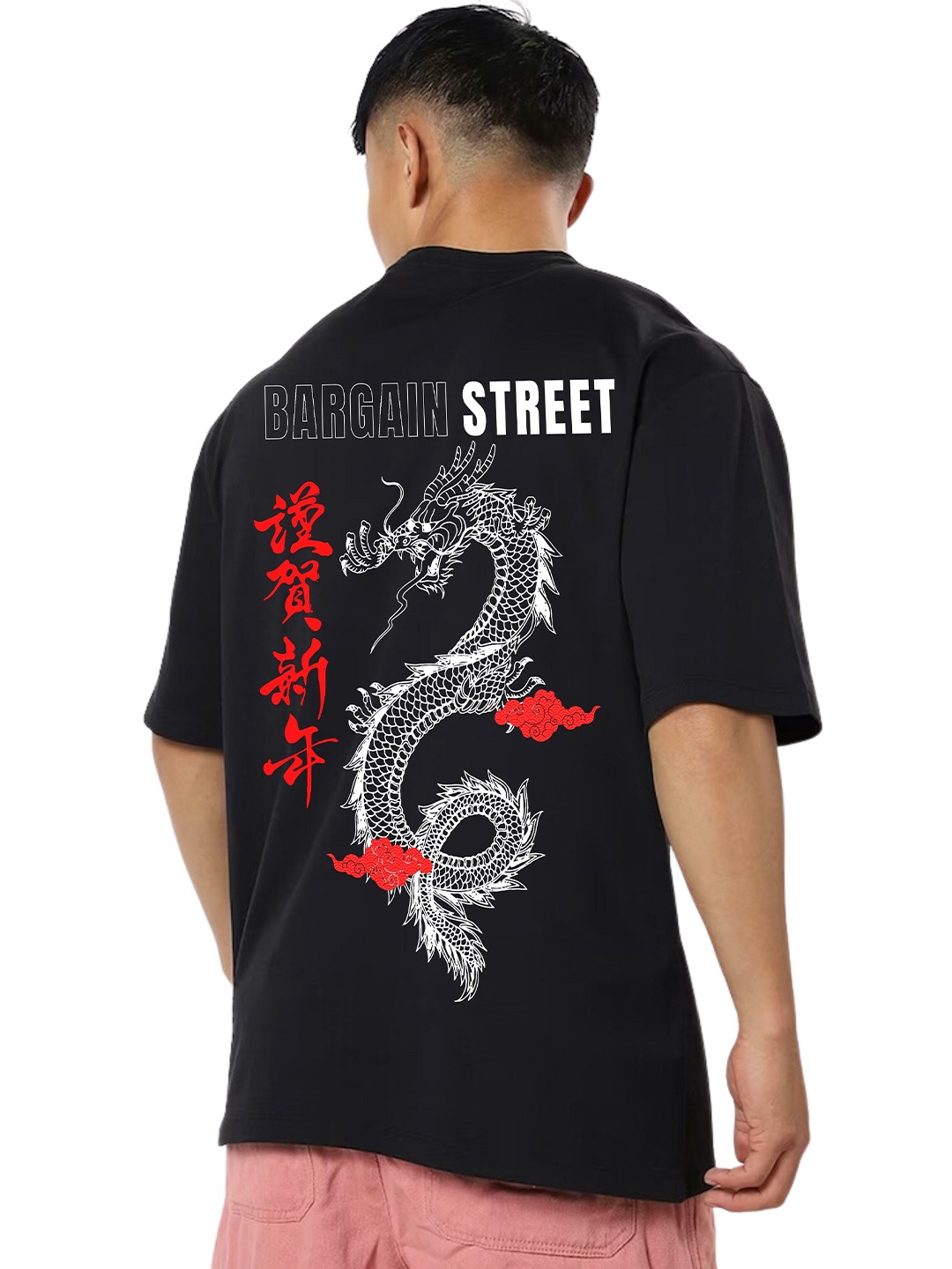 

TBS- THE BARGAIN STREET Men Graphic Printed Round Neck Oversized T-shirt, Black
