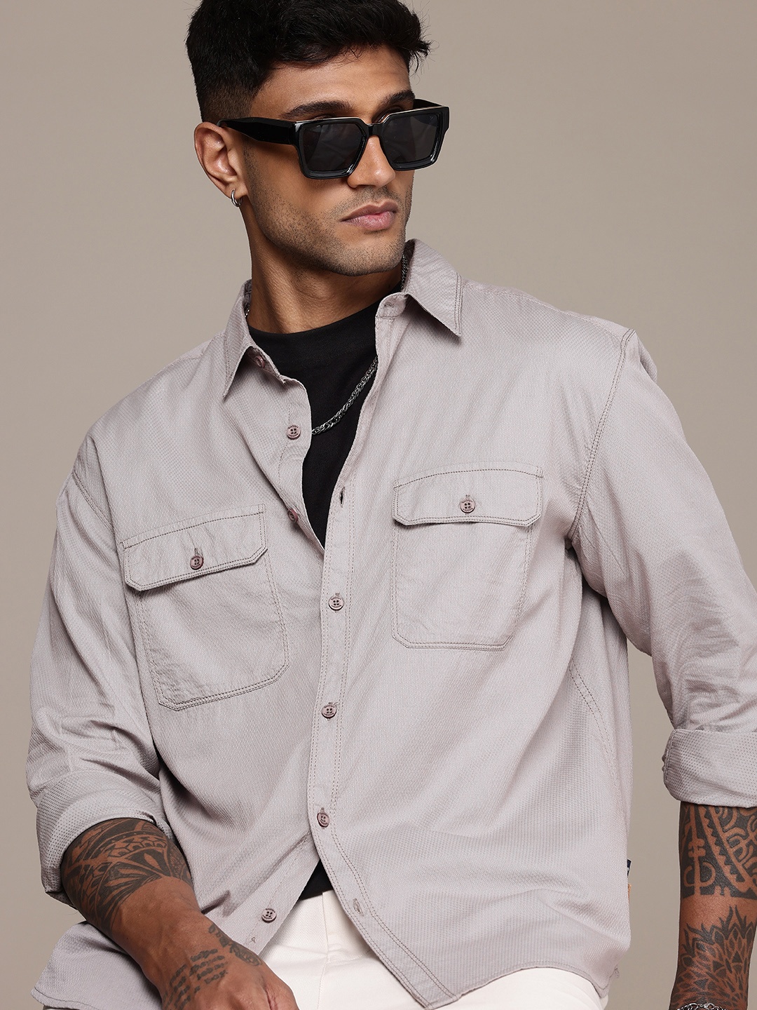 

The Roadster Lifestyle Co. Textured Relaxed Fit Casual Shirt, Grey