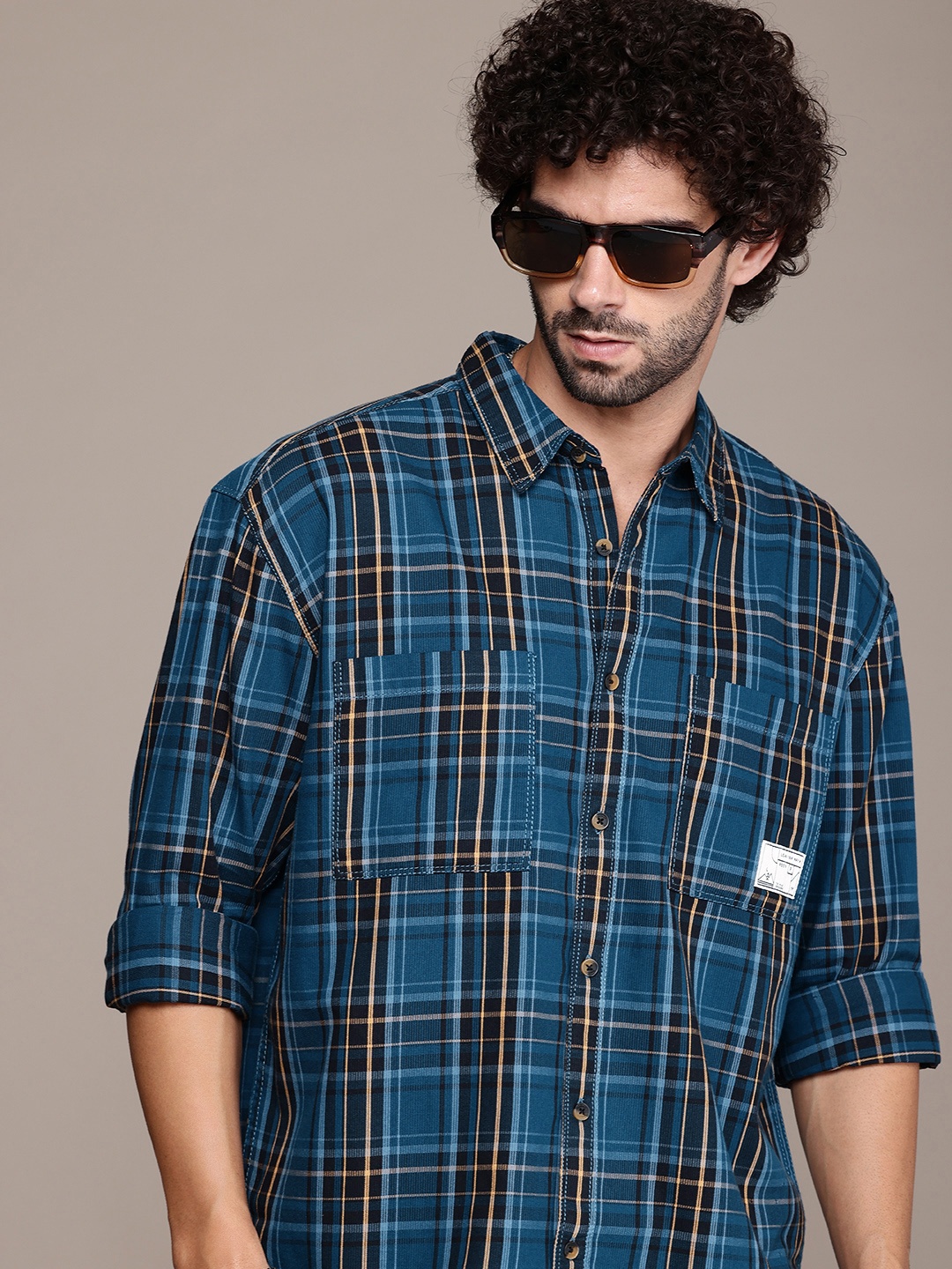 

The Roadster Lifestyle Co. Checked Pure Cotton Oversized Casual Shirt, Teal