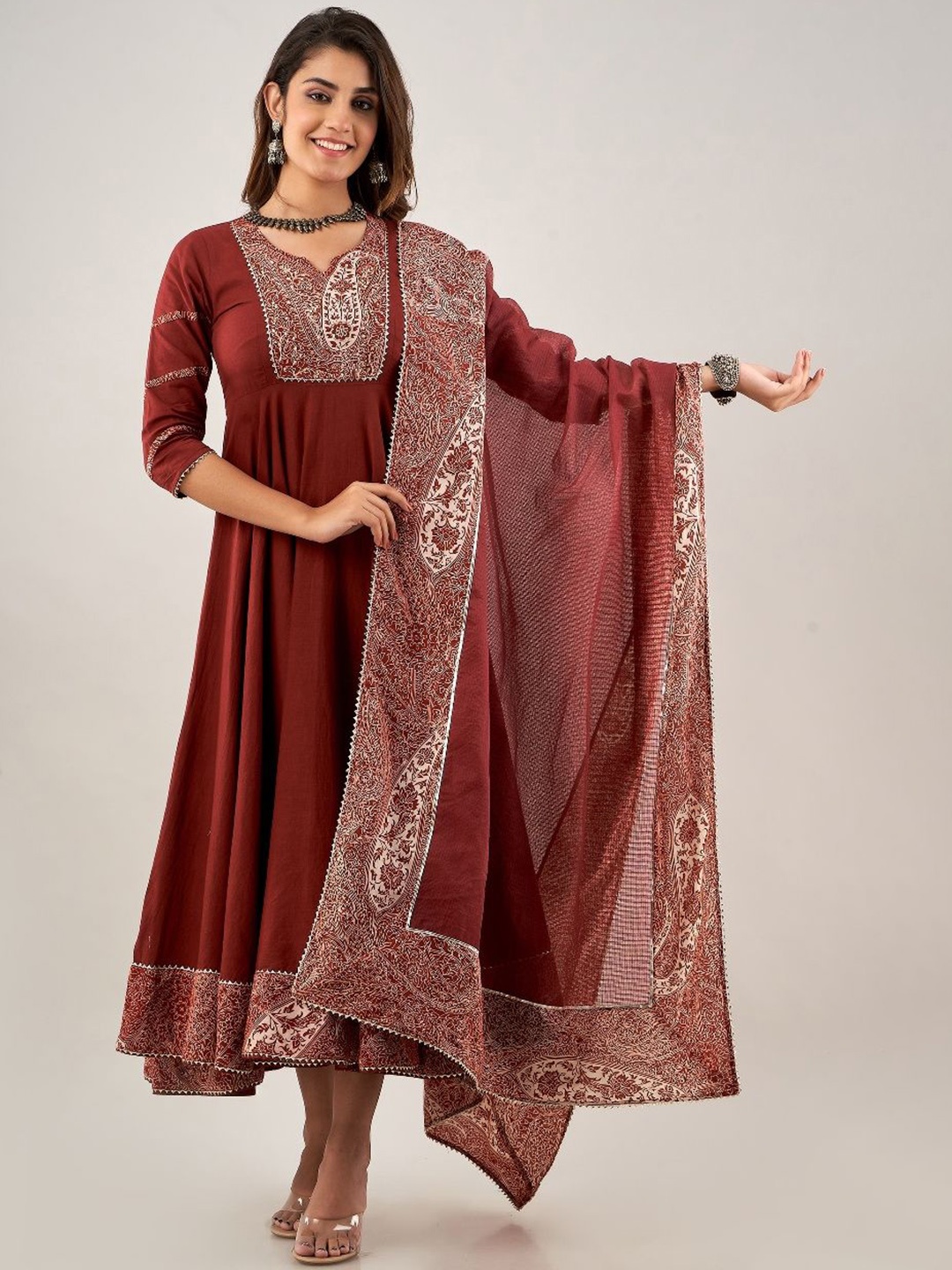 

HERE&NOW Women Ethnic Motifs Flared Kurta, Maroon
