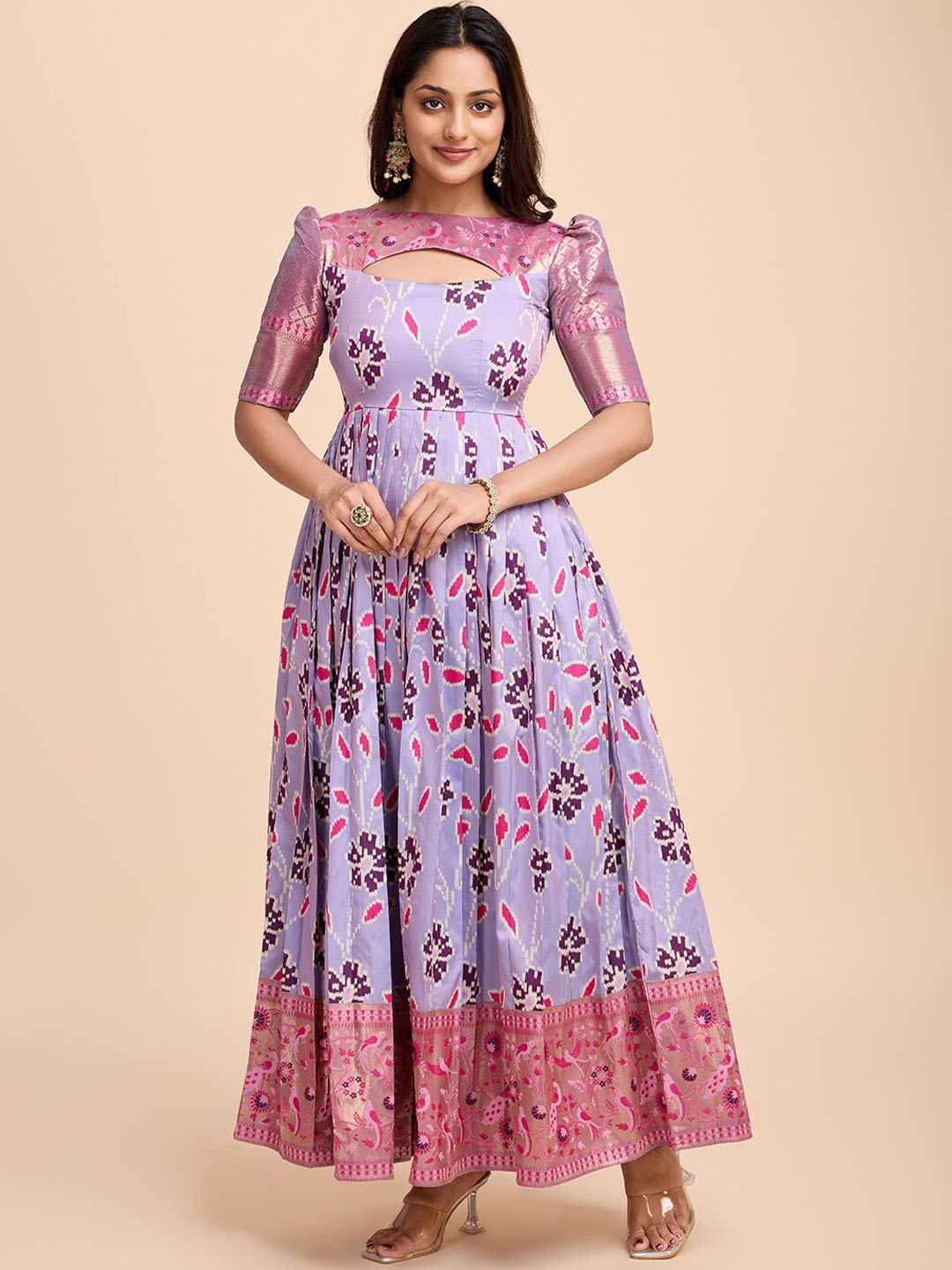 

Tasarika Women Floral Printed Gathered Ethnic Dresses, Lavender