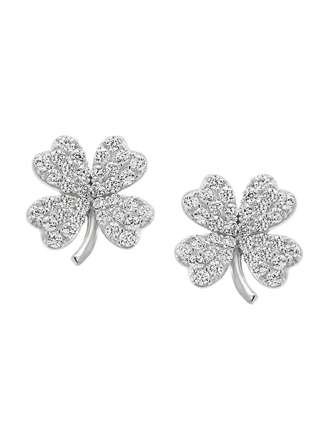 

Nistra Petal Luck Sterling Silver Rhodium-Plated Cubic Zirconia Studded Stud Earrings