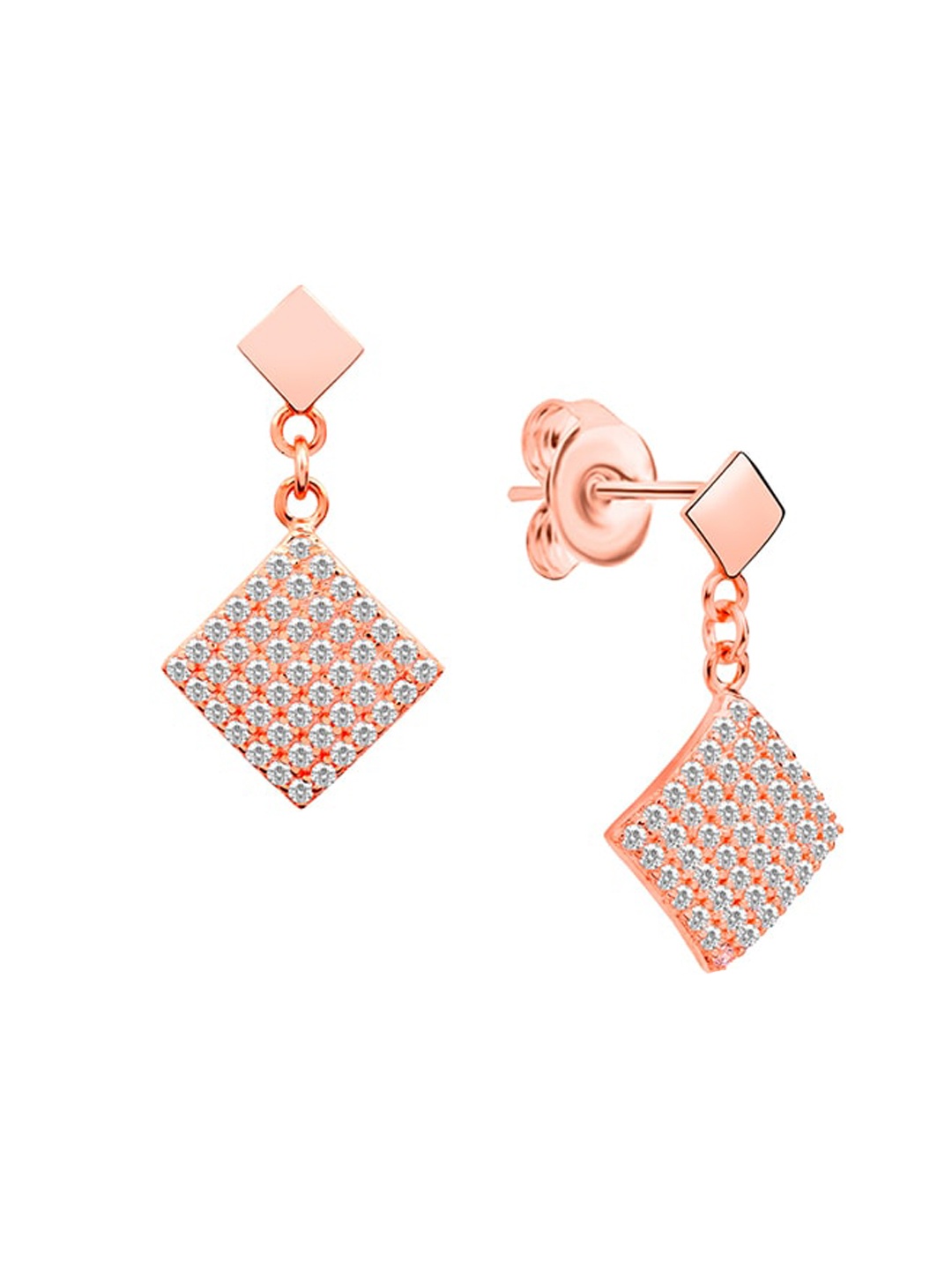 

Nistra Rose Gold-Plated Cubic Zirconia Stone Studded Square Drop Earrings