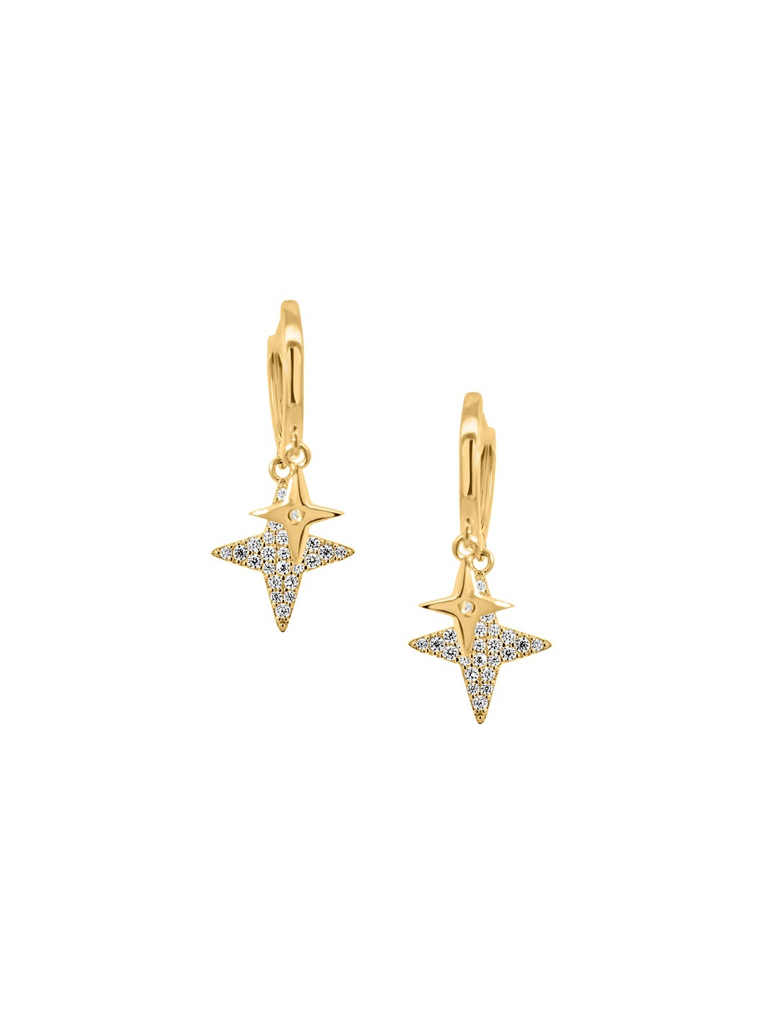 

Nistra Sterling Silver Gold-Plated Cubic Zirconia Studded Star Shaped Ninja Drop Earrings