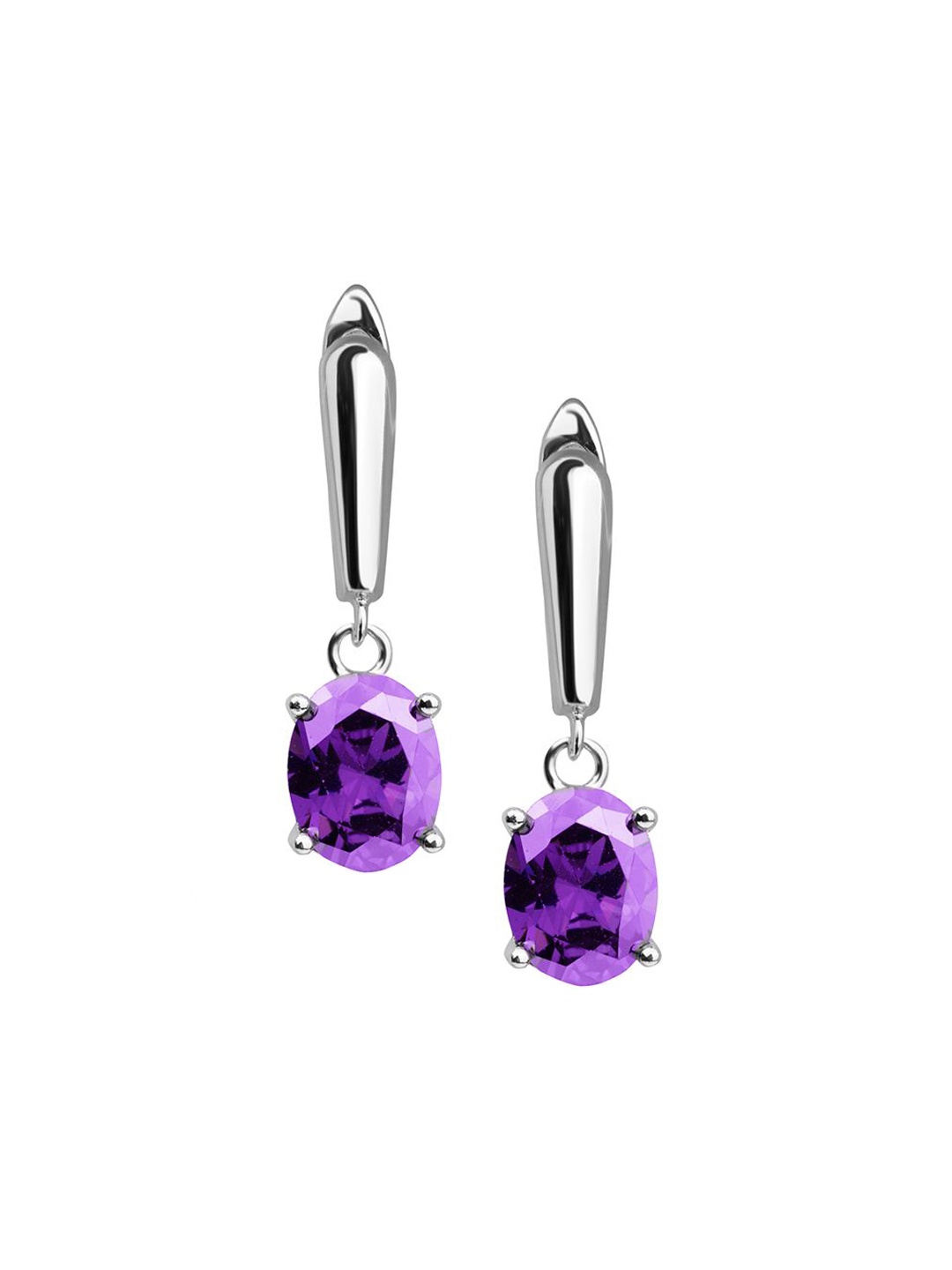 

Nistra Regal Rhodium-Plated Amethyst Cubic Zirconia Classic Drop Earrings, Silver
