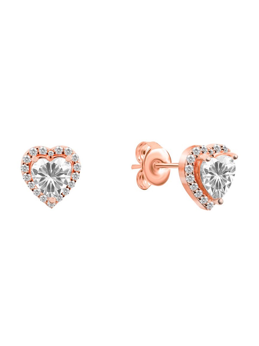

Nistra Rose Gold-Plated Heart Shaped Cubic Zirconia Studs Earrings