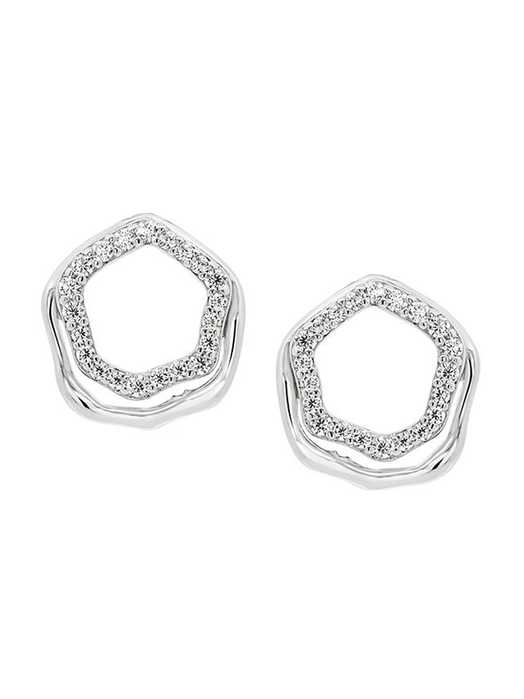 

Nistra Rhodium-Plated Sterling Silver Geometric Studs Earrings