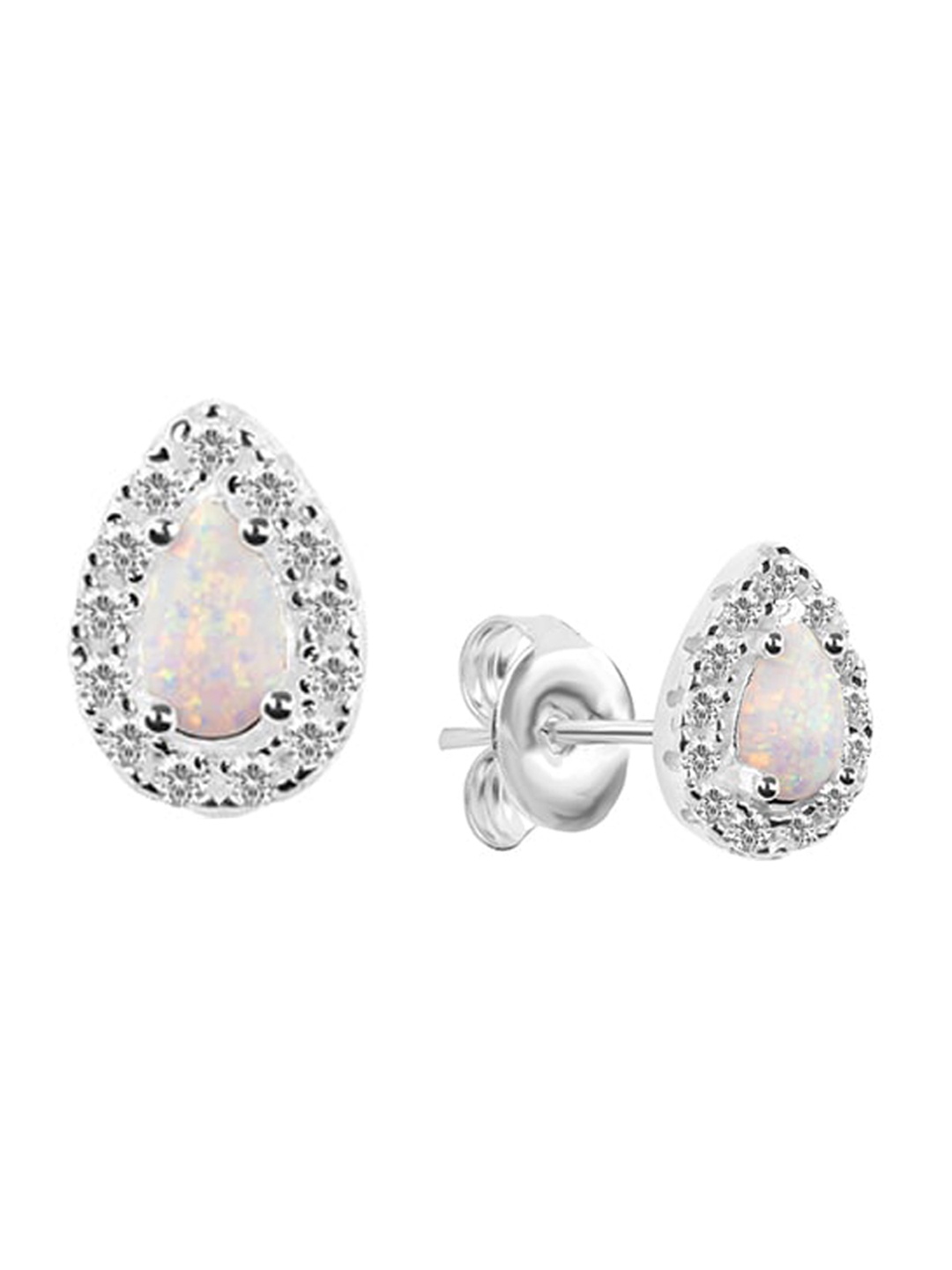 

Nistra The Luxury Opulence Sterling Silver Rhodium-Plated Opal Studded Stud Earrings