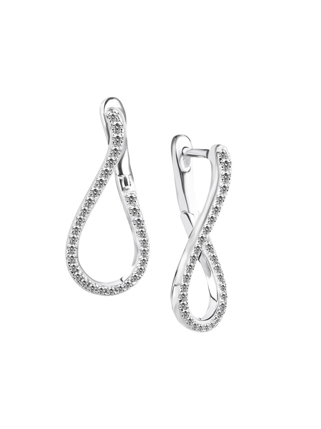 

Nistra Rhodium Plated Cubic Zirconia Teardrop Shaped Drop Earrings, Silver