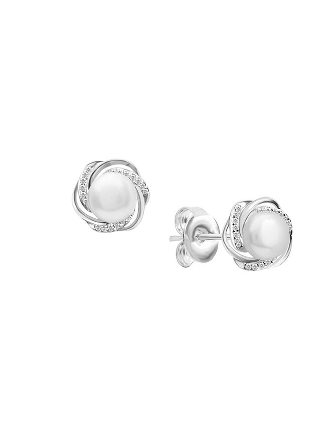 

Nistra Sterling Silver Rhodium-Plated Floral Stud Earrings