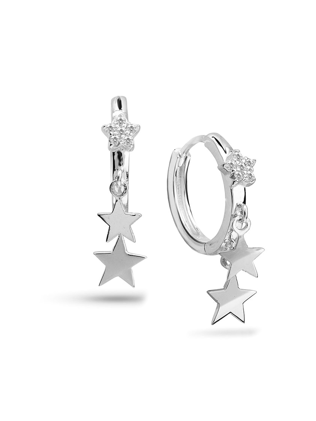 

Nistra Star Women Star Shaped Cubic Zirconia Studs Earrings, Silver