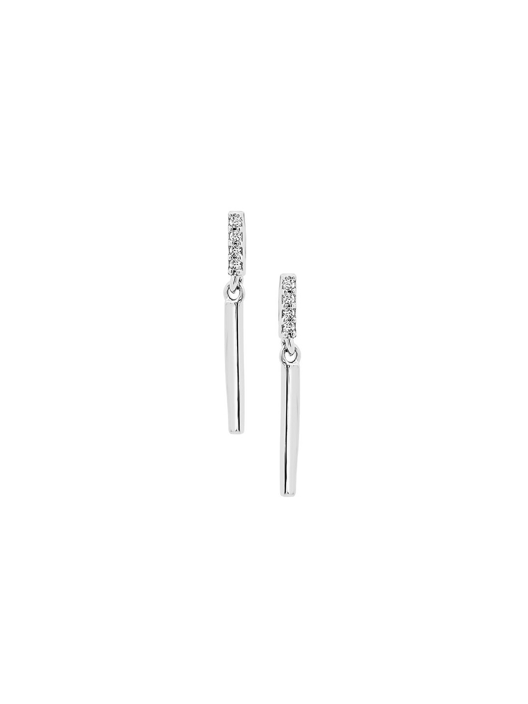 

Nistra Linear Luxe Sterling Silver Rhodium-Plated Cubic Zirconia Studded Drop Earrings