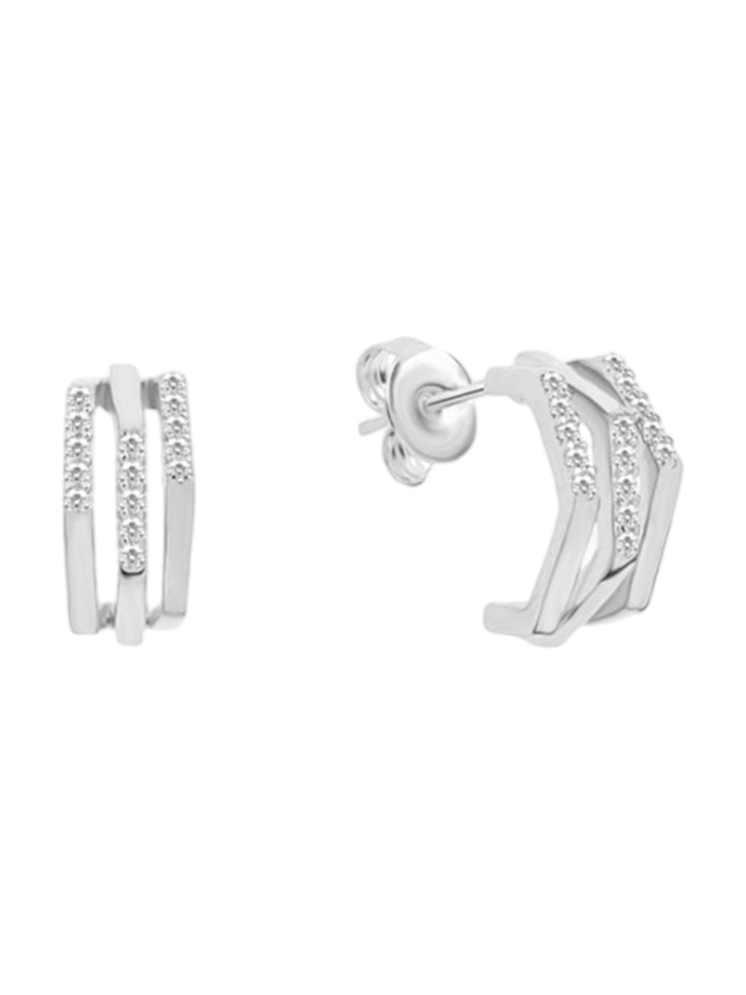 

Nistra Rhodium Plated Cubic Zirconia Contemporary Stud Earrings, Silver