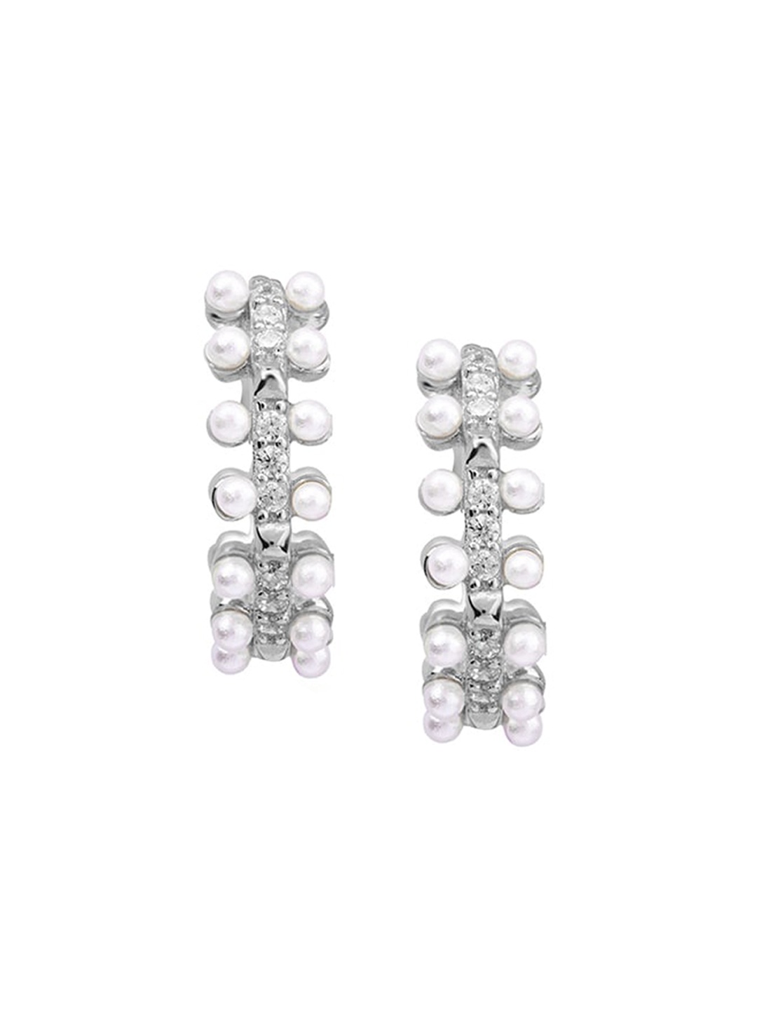 

Nistra Pearlfection Huggies 925 Sterling Silver Rhodium-Plated Pearls Beaded Hoop Earrings