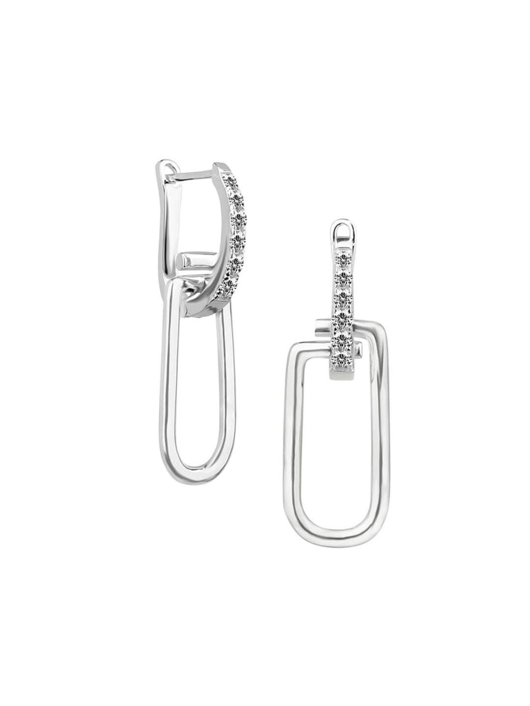 

Nistra Rhodium Plated Cubic Zirconia Sterling Silver Geometric Hoop Earrings