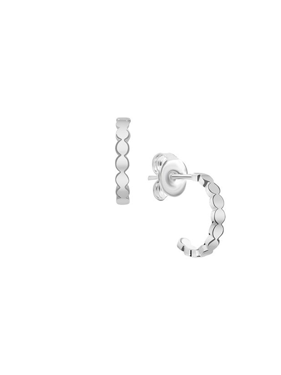 

Nistra Rhodium Plated Sterling Silver Circular Half Hoop Earrings