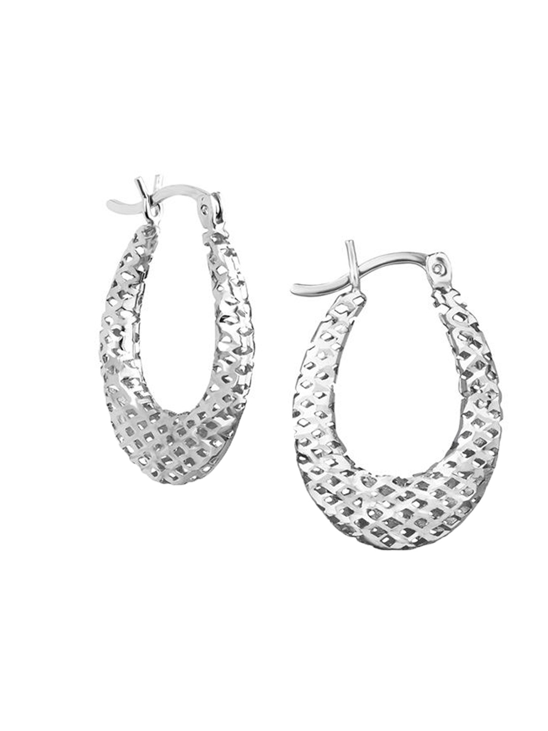 

Nistra Oval Filigree Rhodium Plated Sterling Silver Oval Hoop Earrings