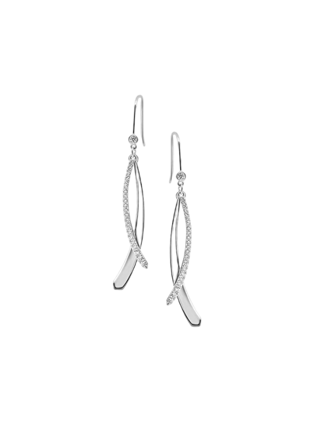 

Nistra Cubic Zirconia Rhodium Plated Geometric Sterling Silver Drop Earrings