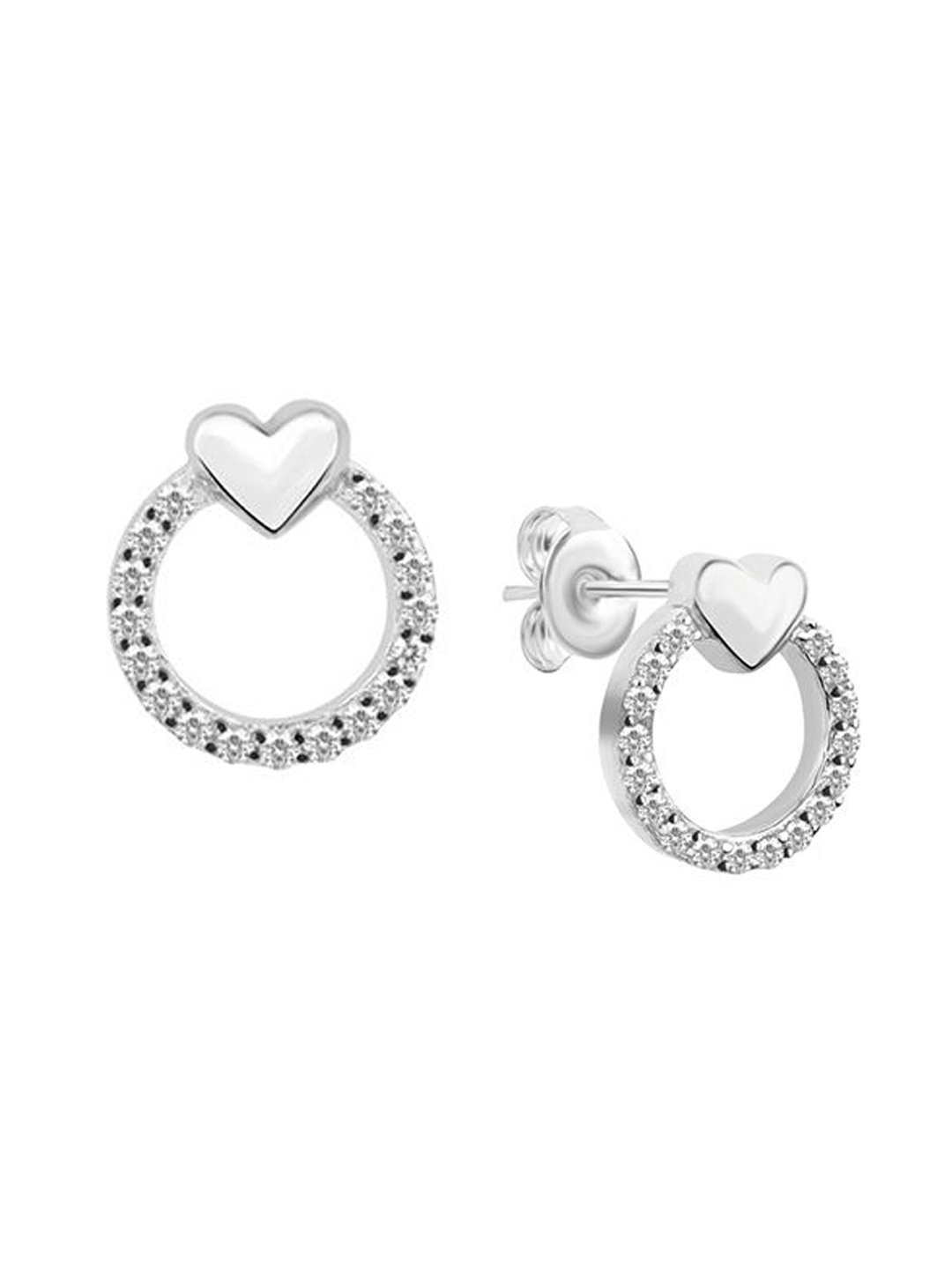 

Nistra Women Heart Shaped Studs Earrings, Silver
