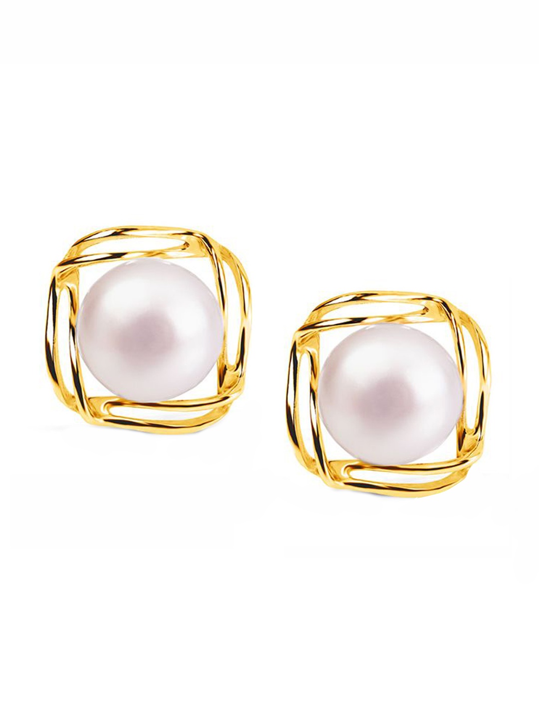 

Nistra Artificial Beads Gold Plated Sterling Silver Square Studs Earrings