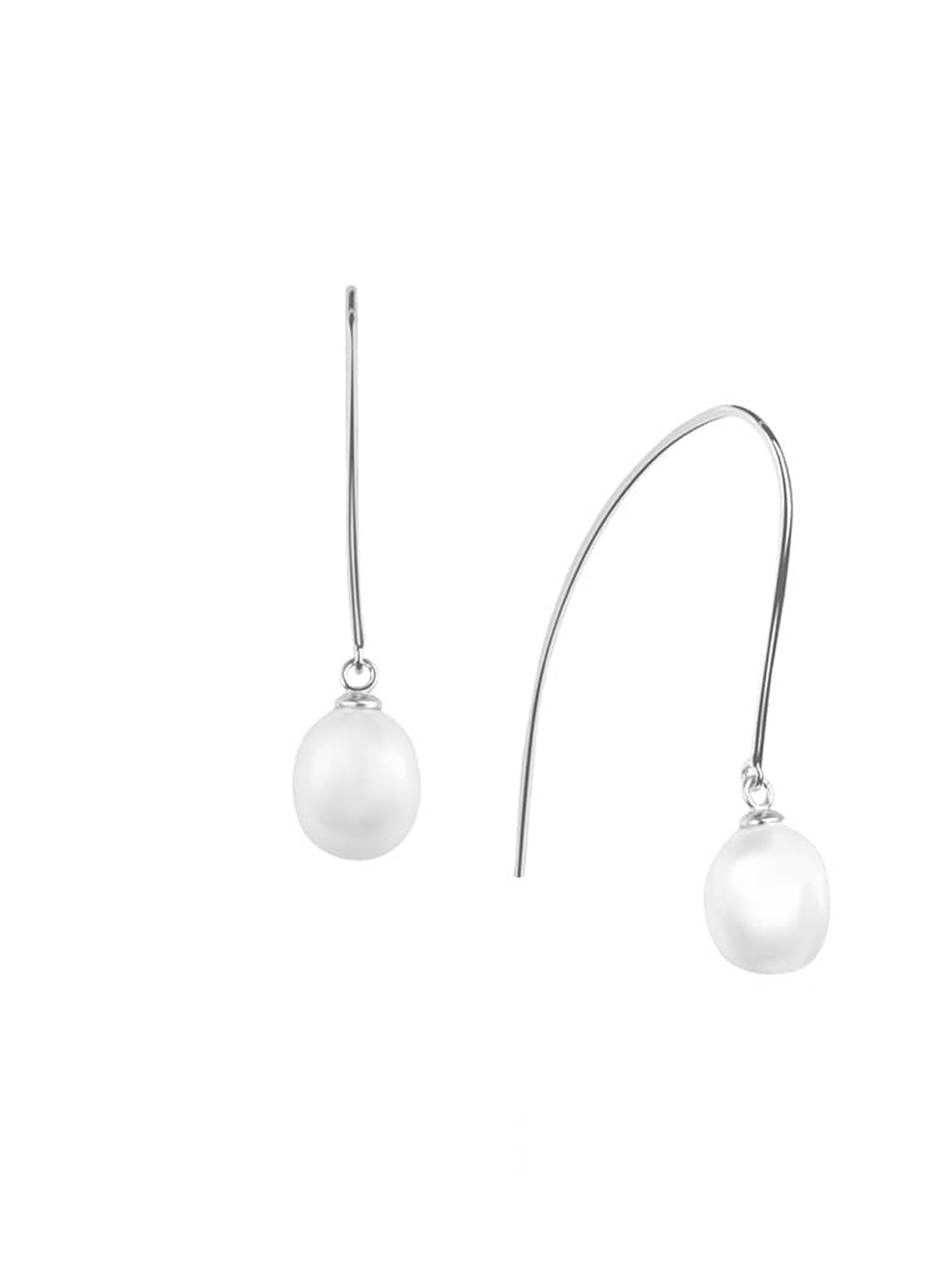 

Nistra Rhodium-Plated Pearl Beaded Contemporary Drop Earrings, Silver