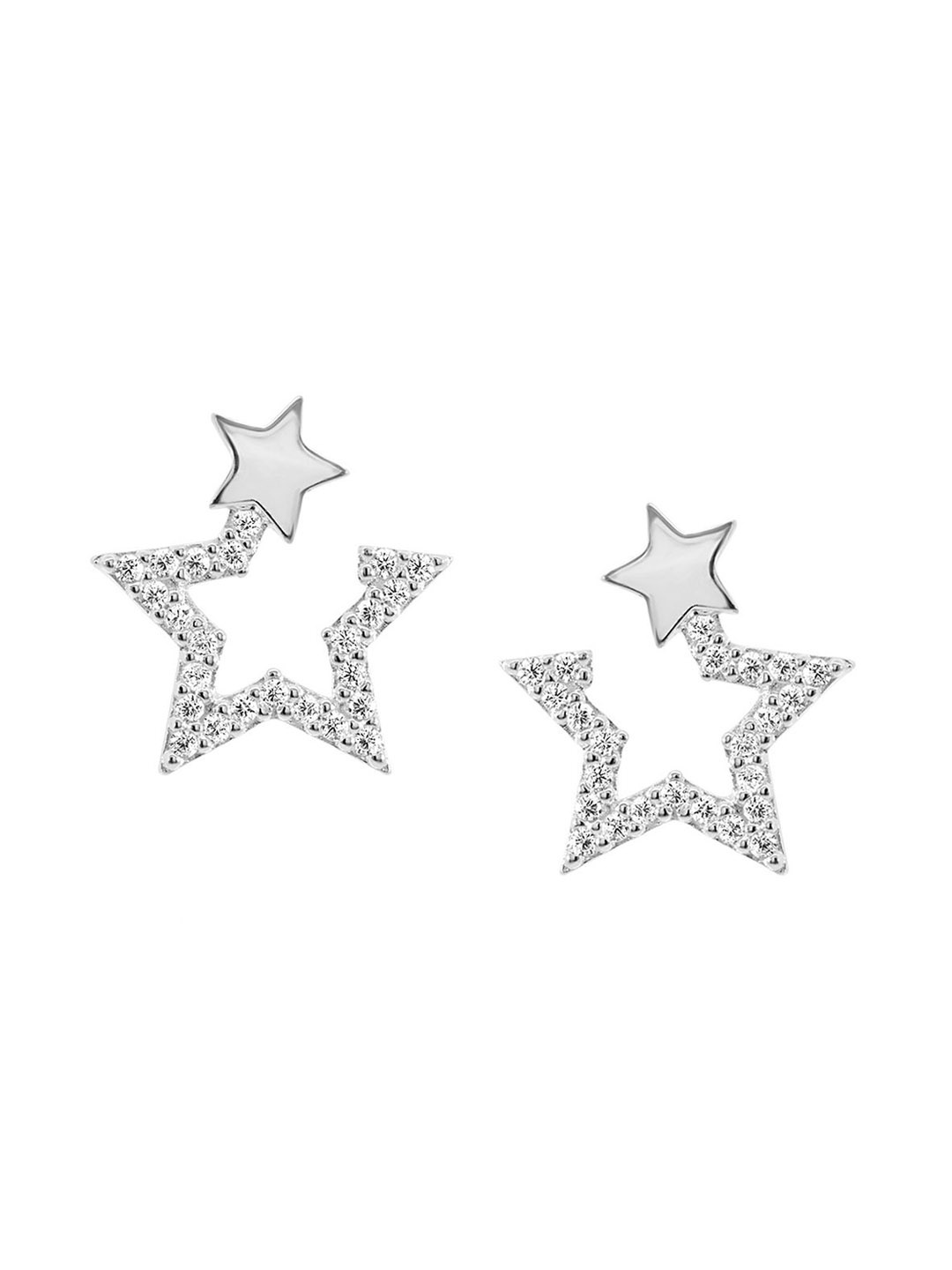 

Nistra Cubic Zirconia Rhodium Plated Sterling Silver Star Shaped Studs Earrings