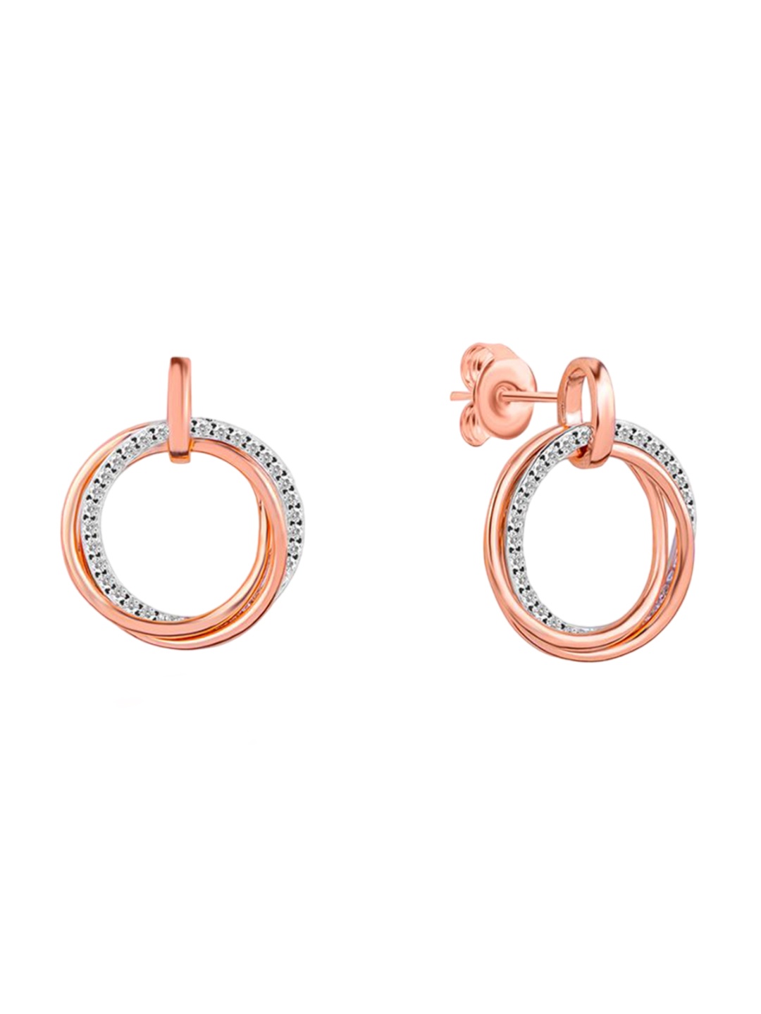 

Nistra Cubic Zirconia Sterling Silver Circular Studs Earrings, Rose gold