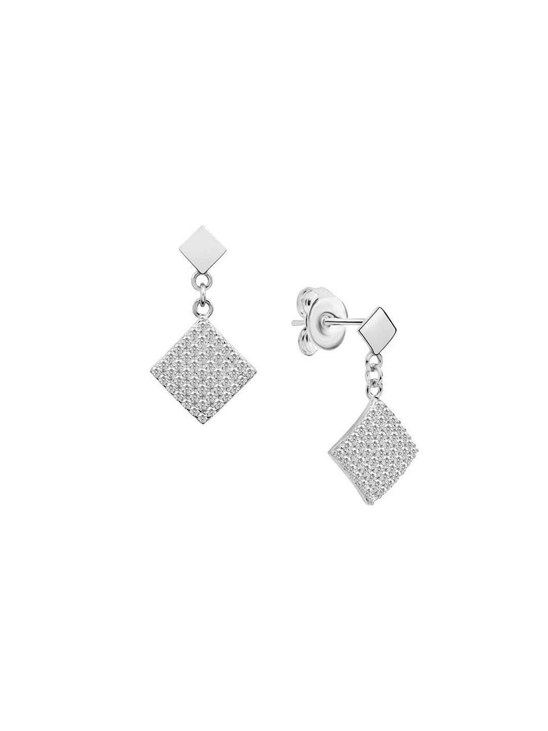 

Nistra Rhodium-Plated Cubic Zirconia Stone Studded Square Drop Earrings, Silver